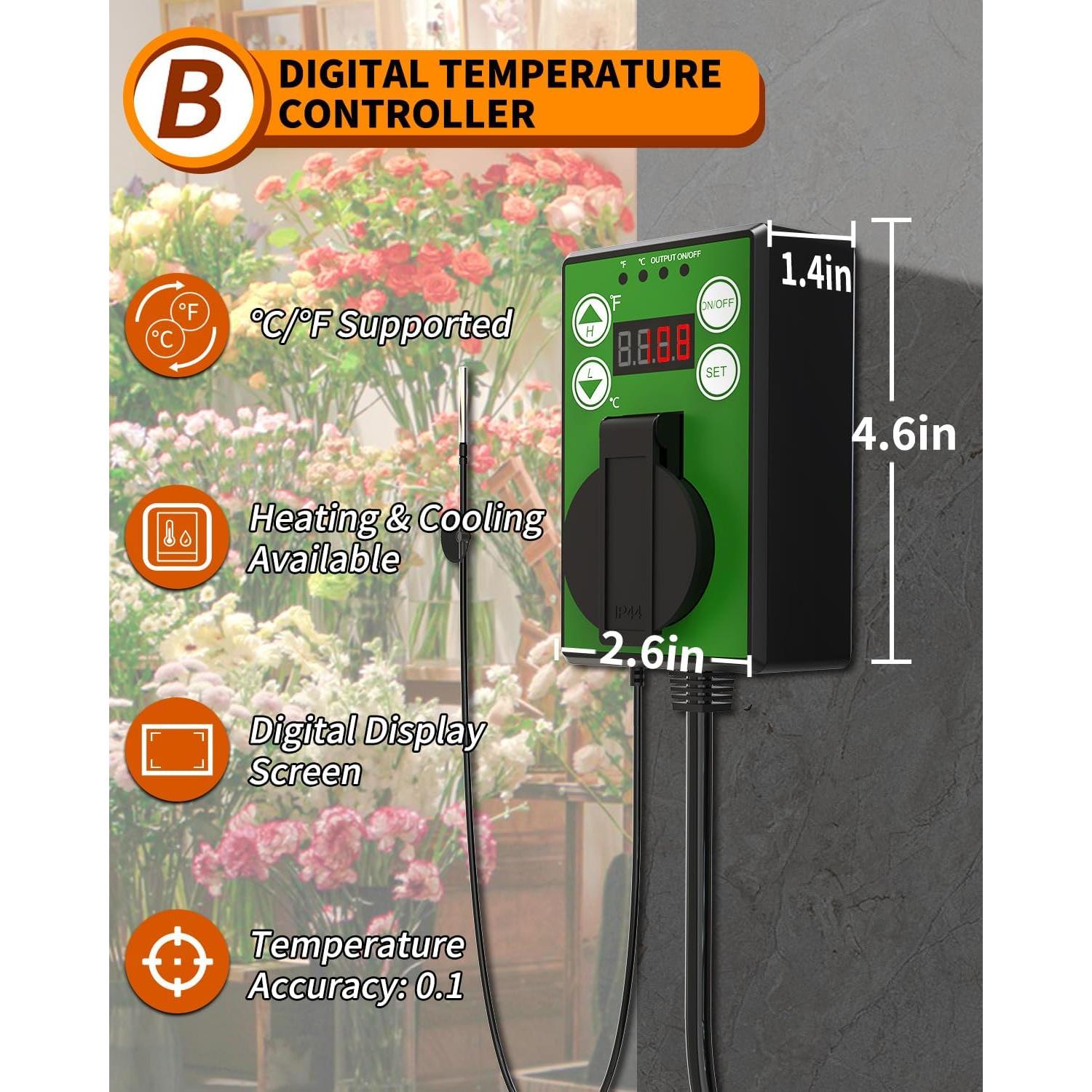Calentador de Invernadero Buyplus 1500W con Termostato Digital