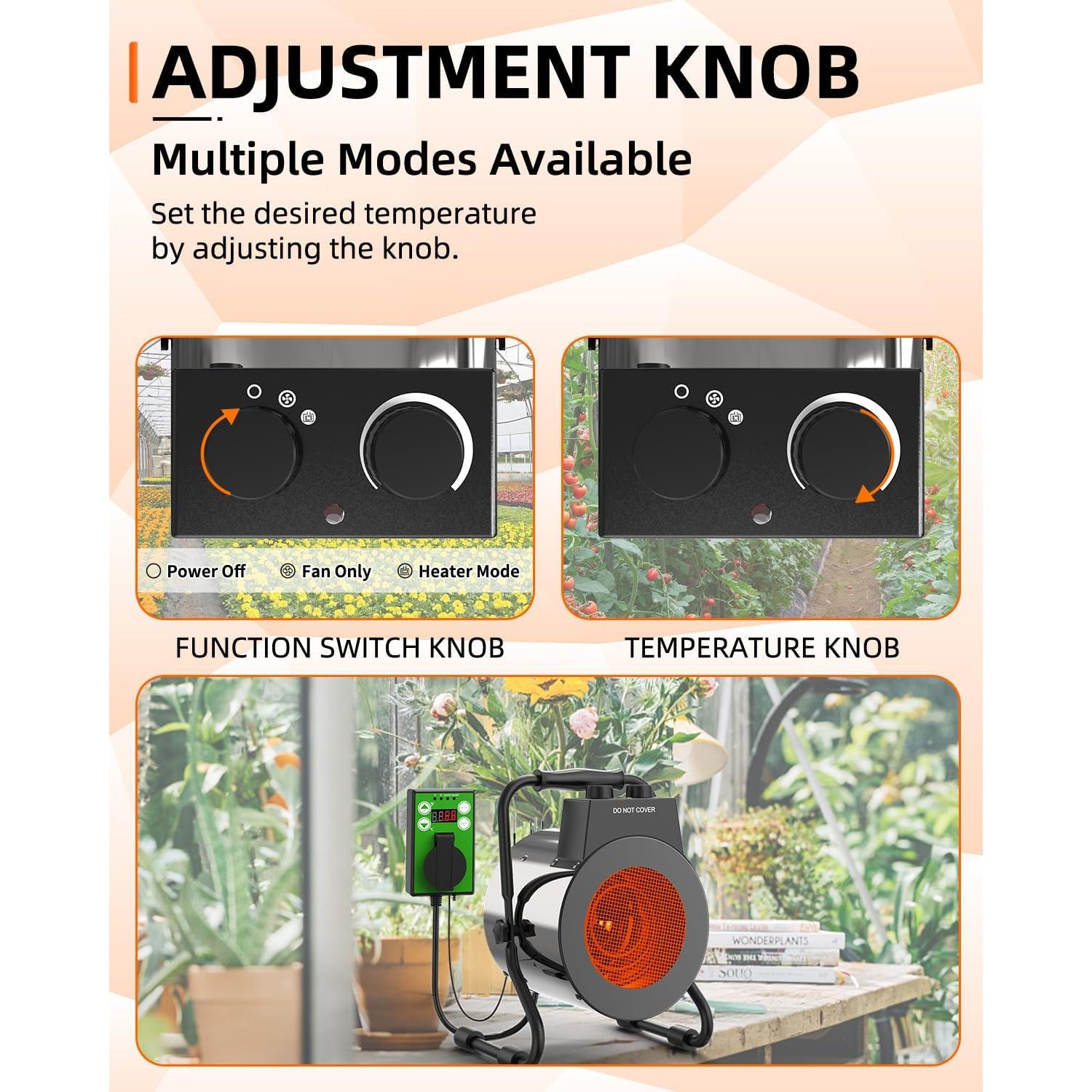 Calentador de Invernadero Buyplus 1500W con Termostato Digital