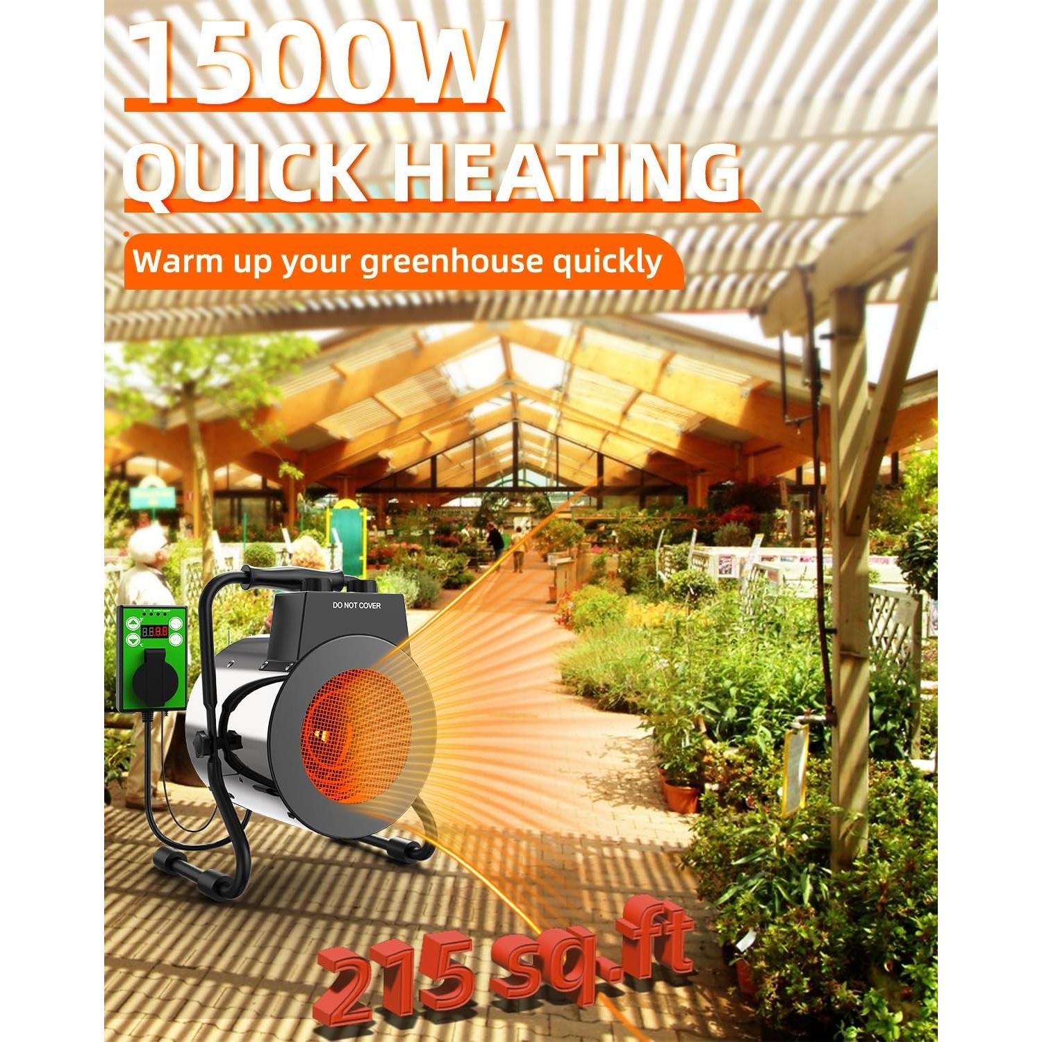 Calentador de Invernadero Buyplus 1500W con Termostato Digital