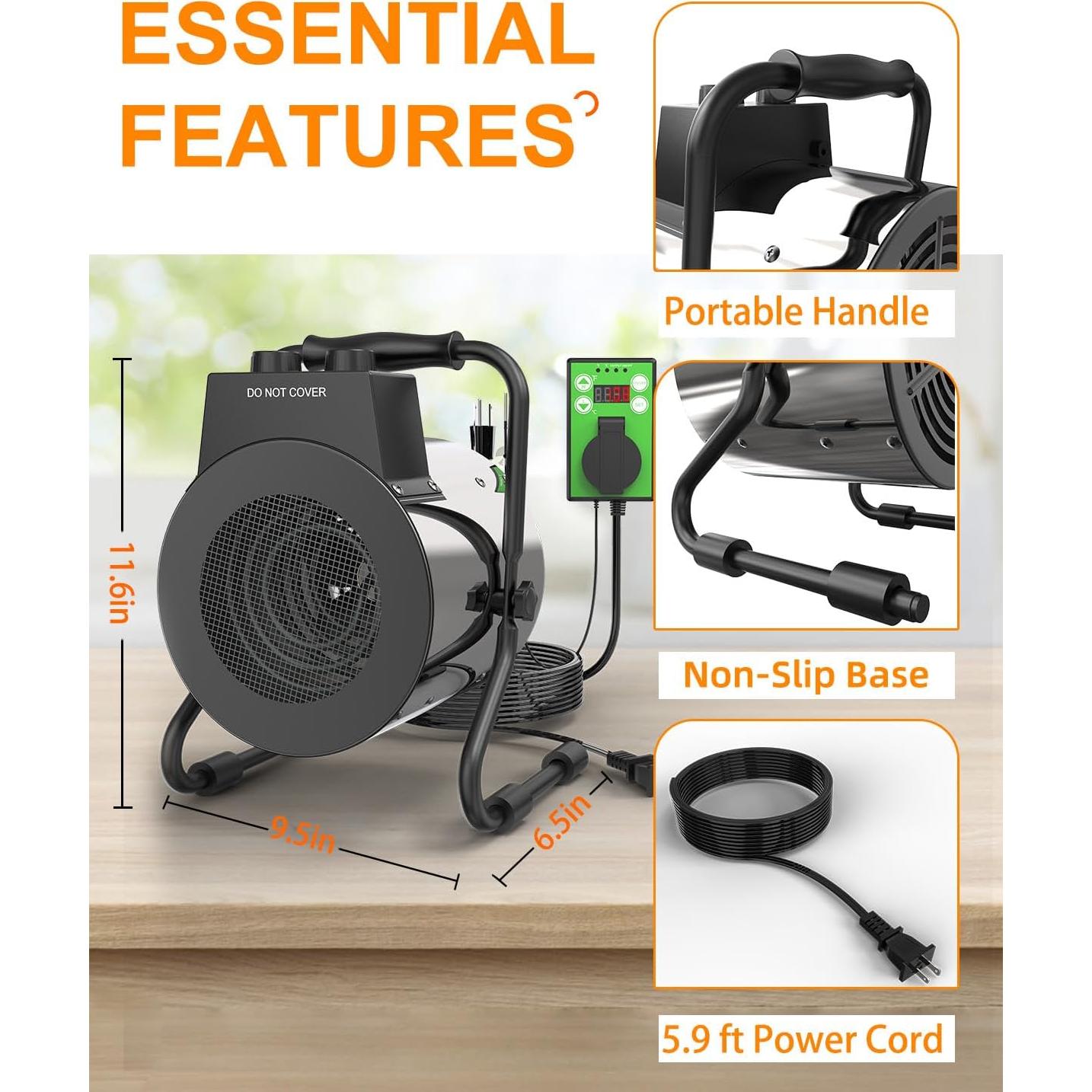 Calentador de Invernadero Buyplus 1500W con Termostato Digital