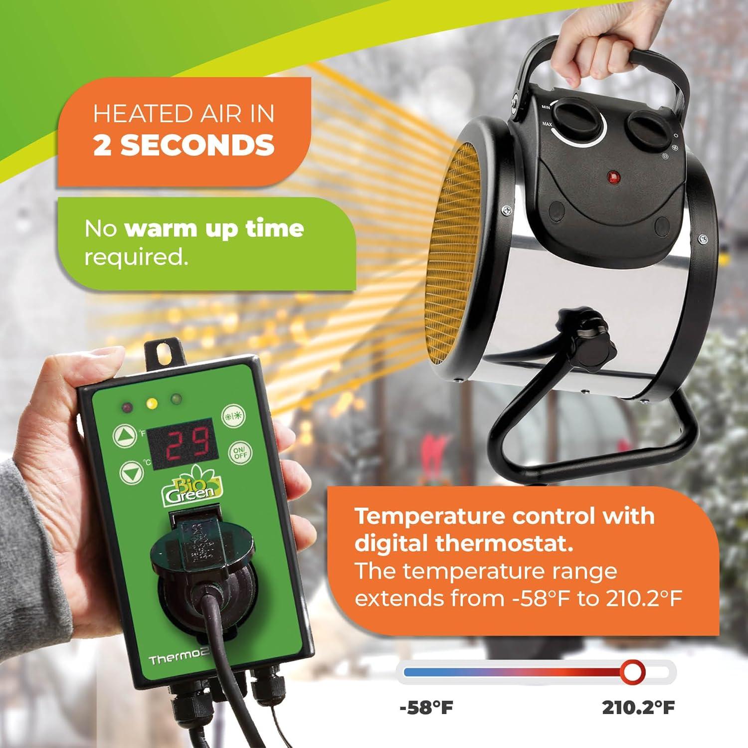 PAL 2.0/USDT Palma Greenhouse Heater incl. Digital Thermosta, 11 x 8 x 12.5" / 280 x 195 x 315 mm