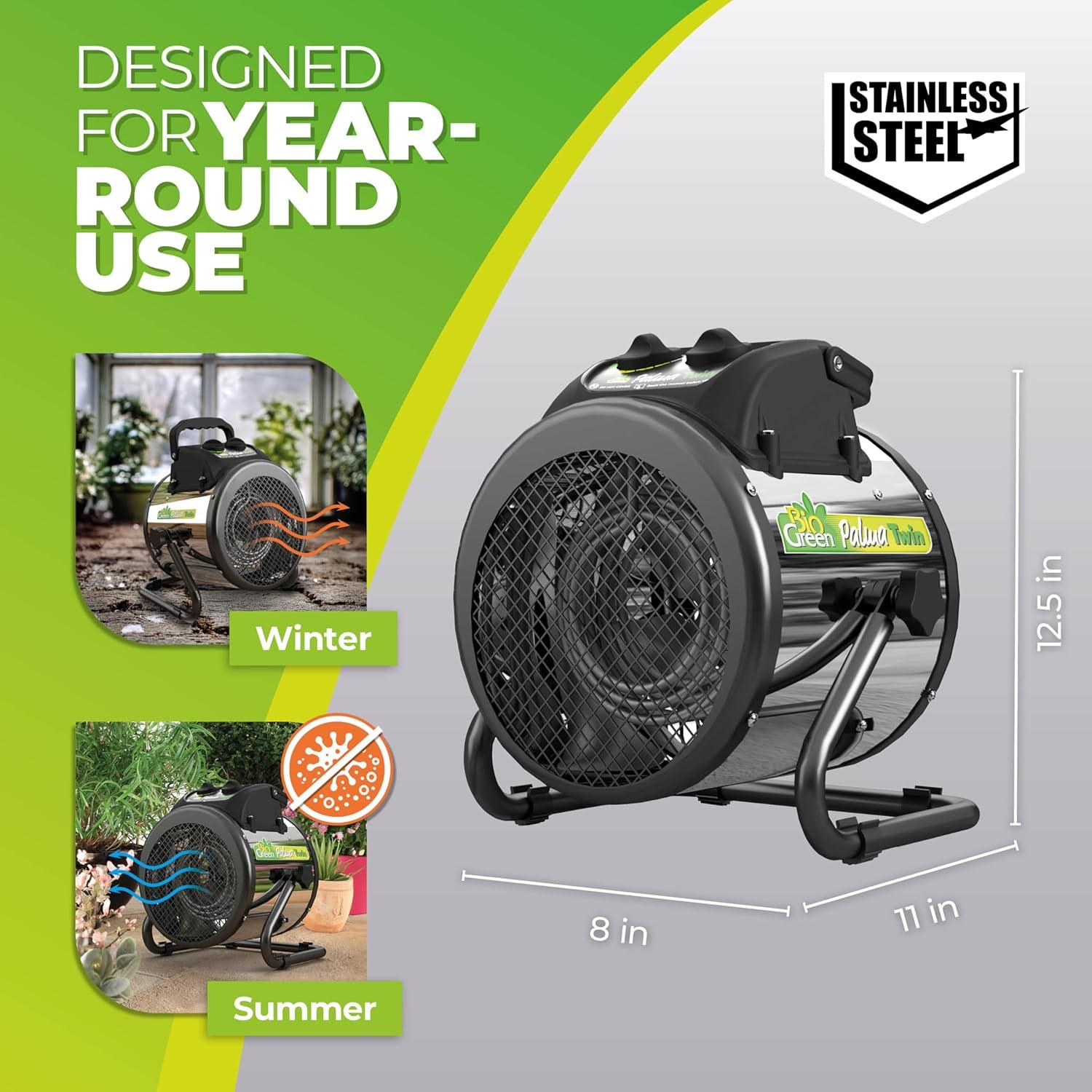 PAL 2.0/USDT Palma Greenhouse Heater incl. Digital Thermosta, 11 x 8 x 12.5" / 280 x 195 x 315 mm