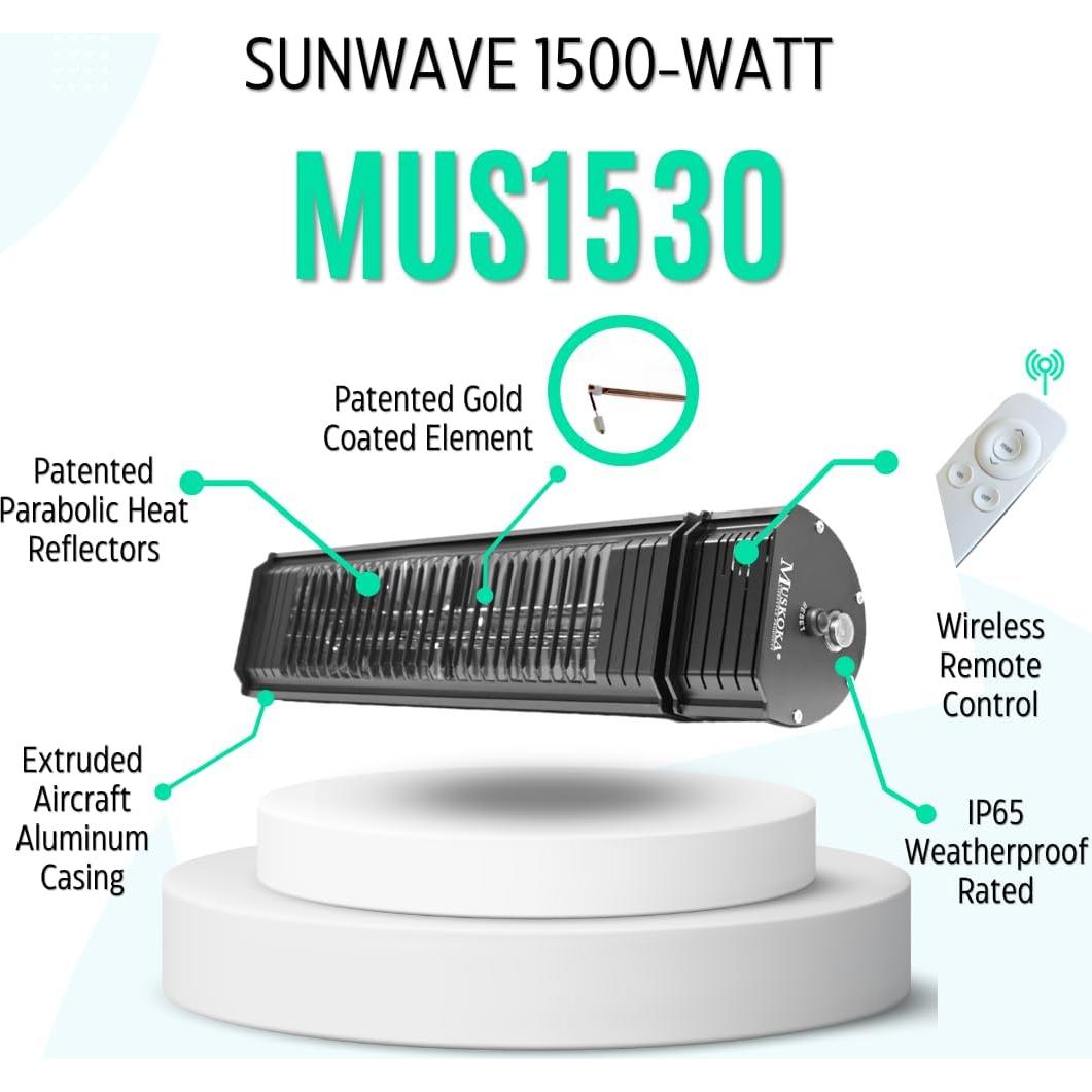 Calentador de Patio Infrarrojo SunWave 1500W con Control Remoto