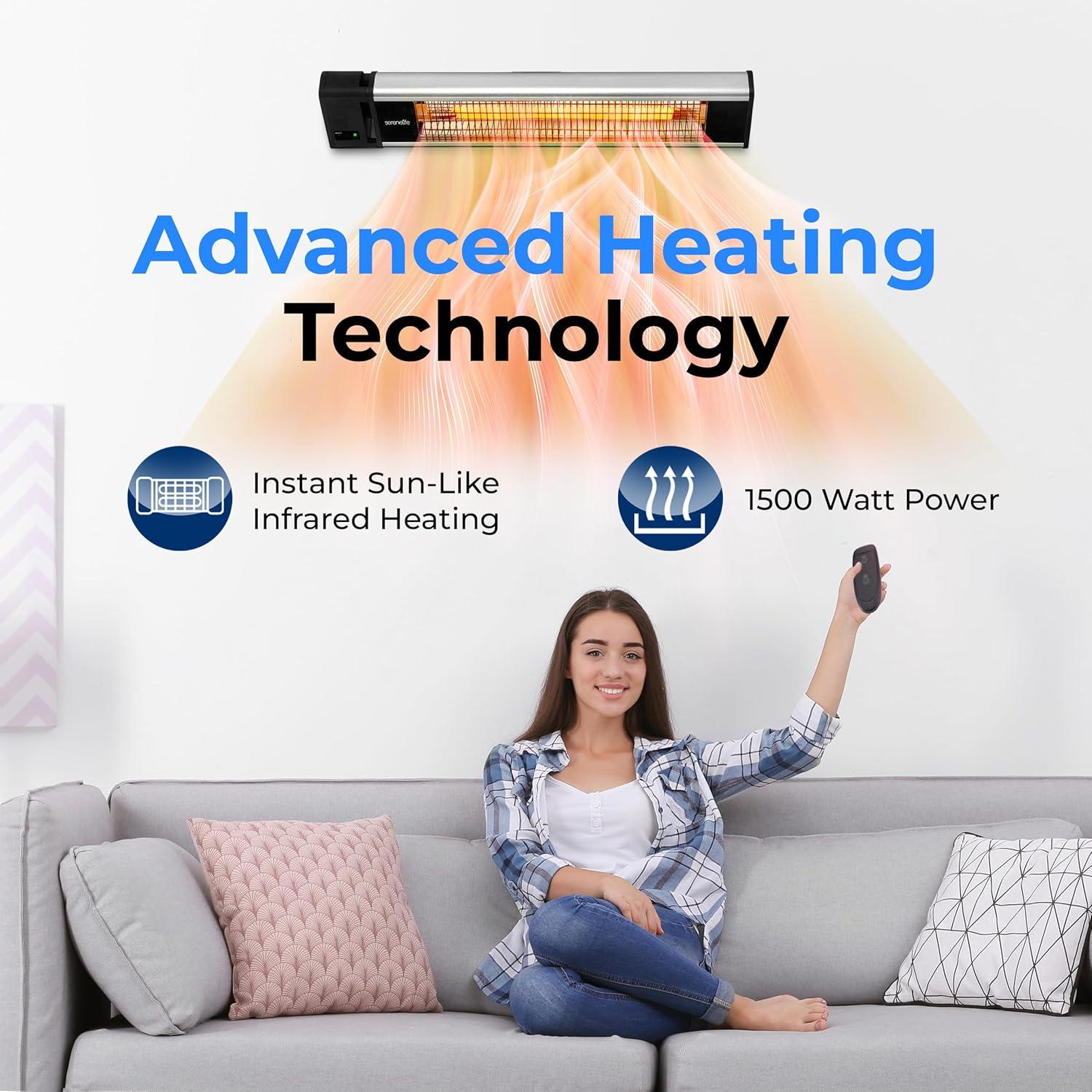 Calentador de Patio Infrarrojo SereneLife 1500W IP65 Montaje Pared
