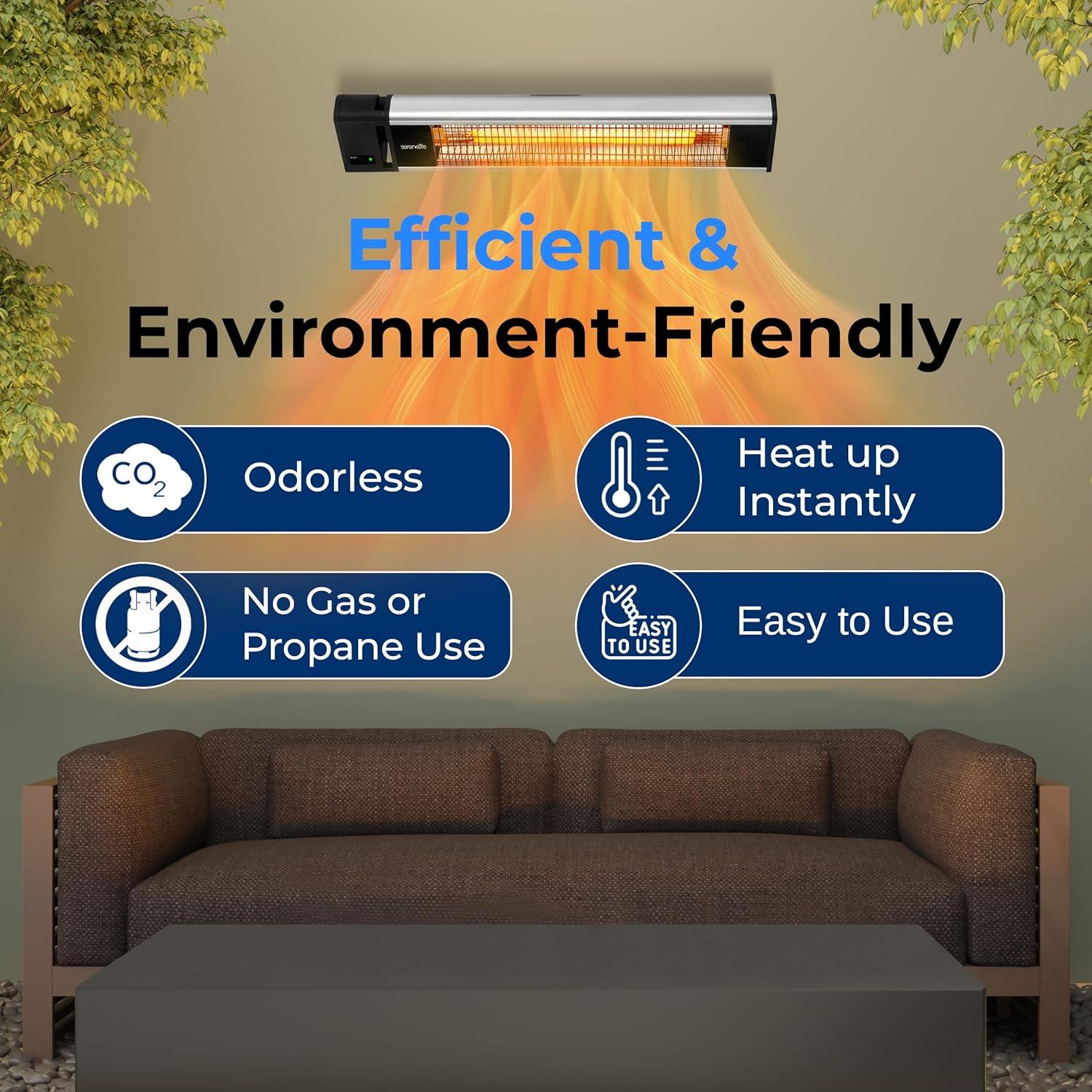 Calentador de Patio Infrarrojo SereneLife 1500W IP65 Montaje Pared