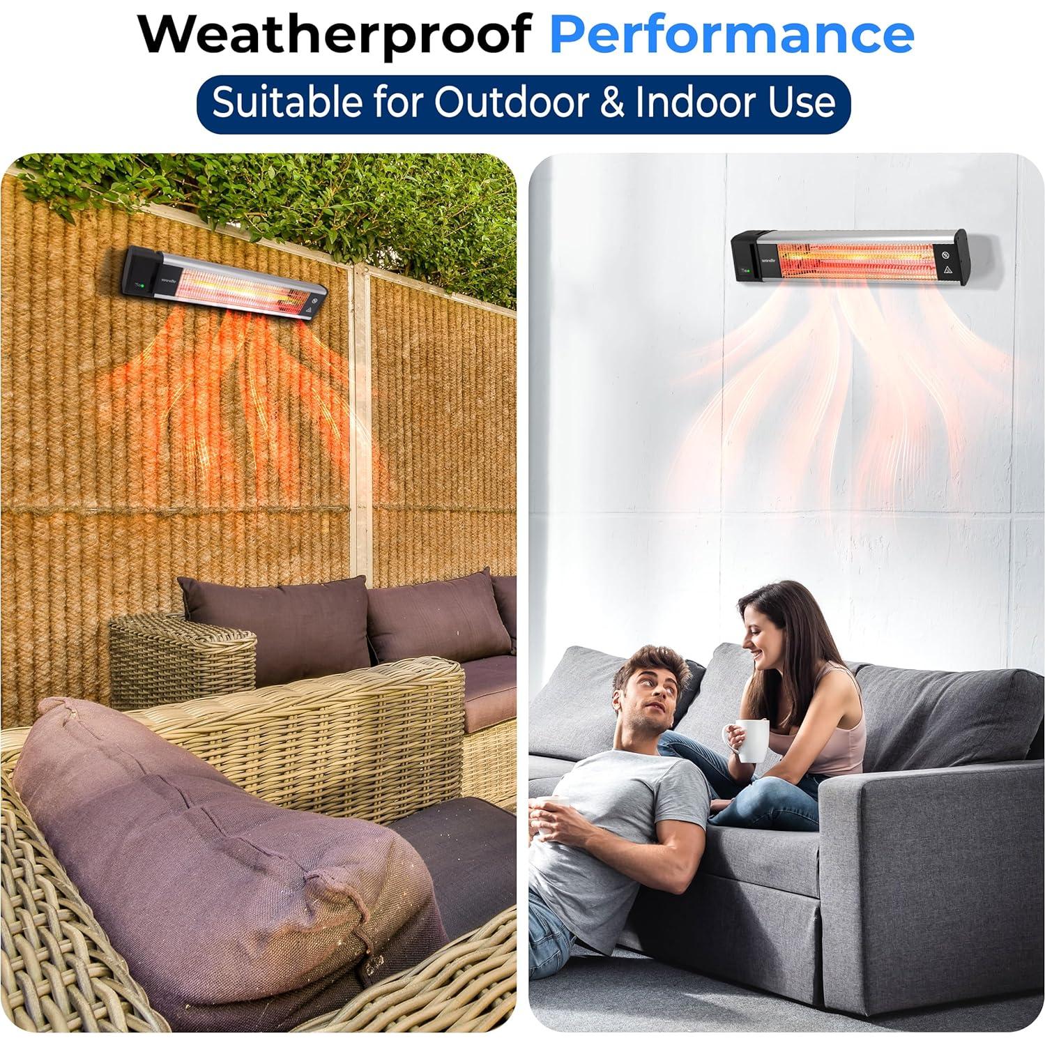 Calentador de Patio Infrarrojo SereneLife 1500W IP65 Montaje Pared