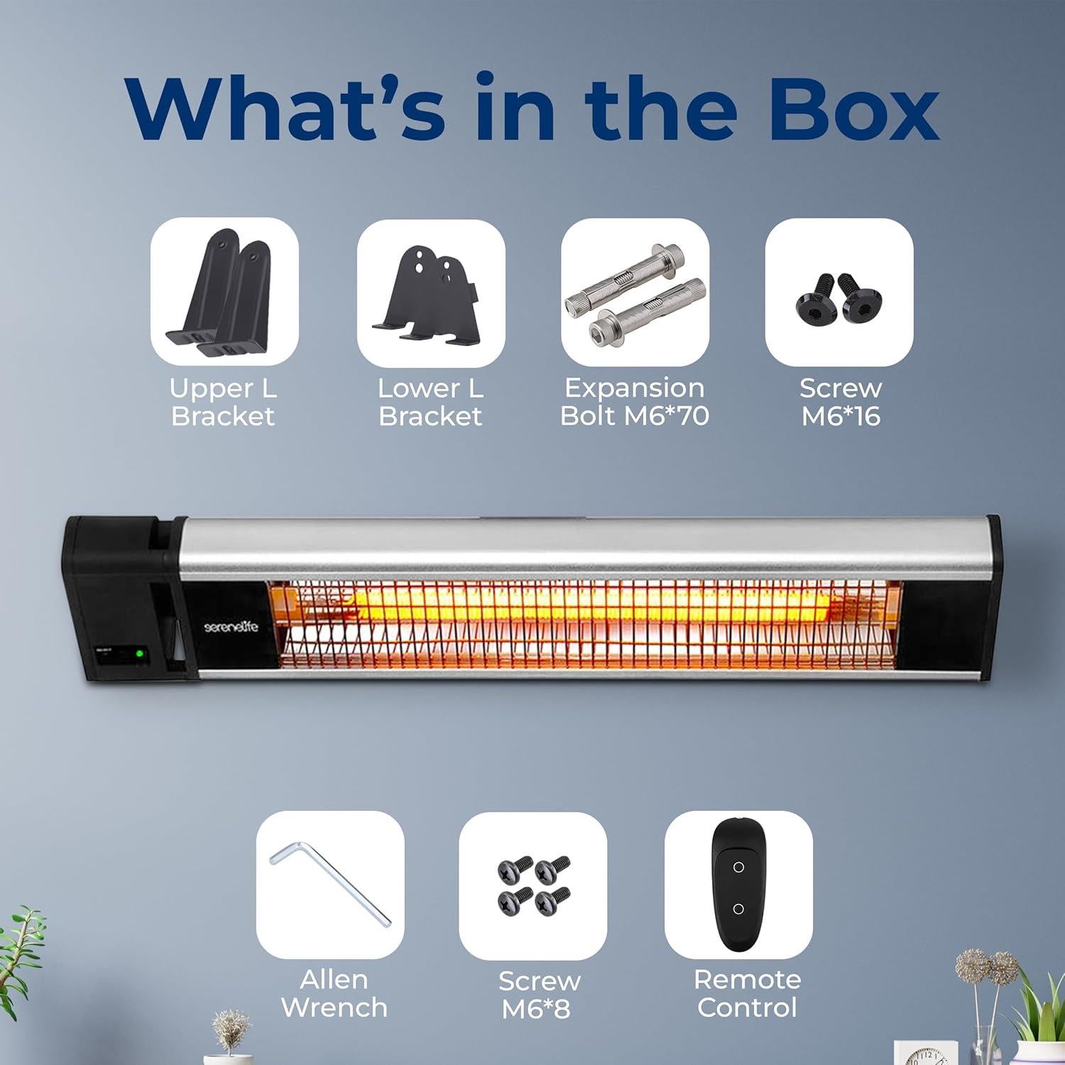 Calentador de Patio Infrarrojo SereneLife 1500W IP65 Montaje Pared