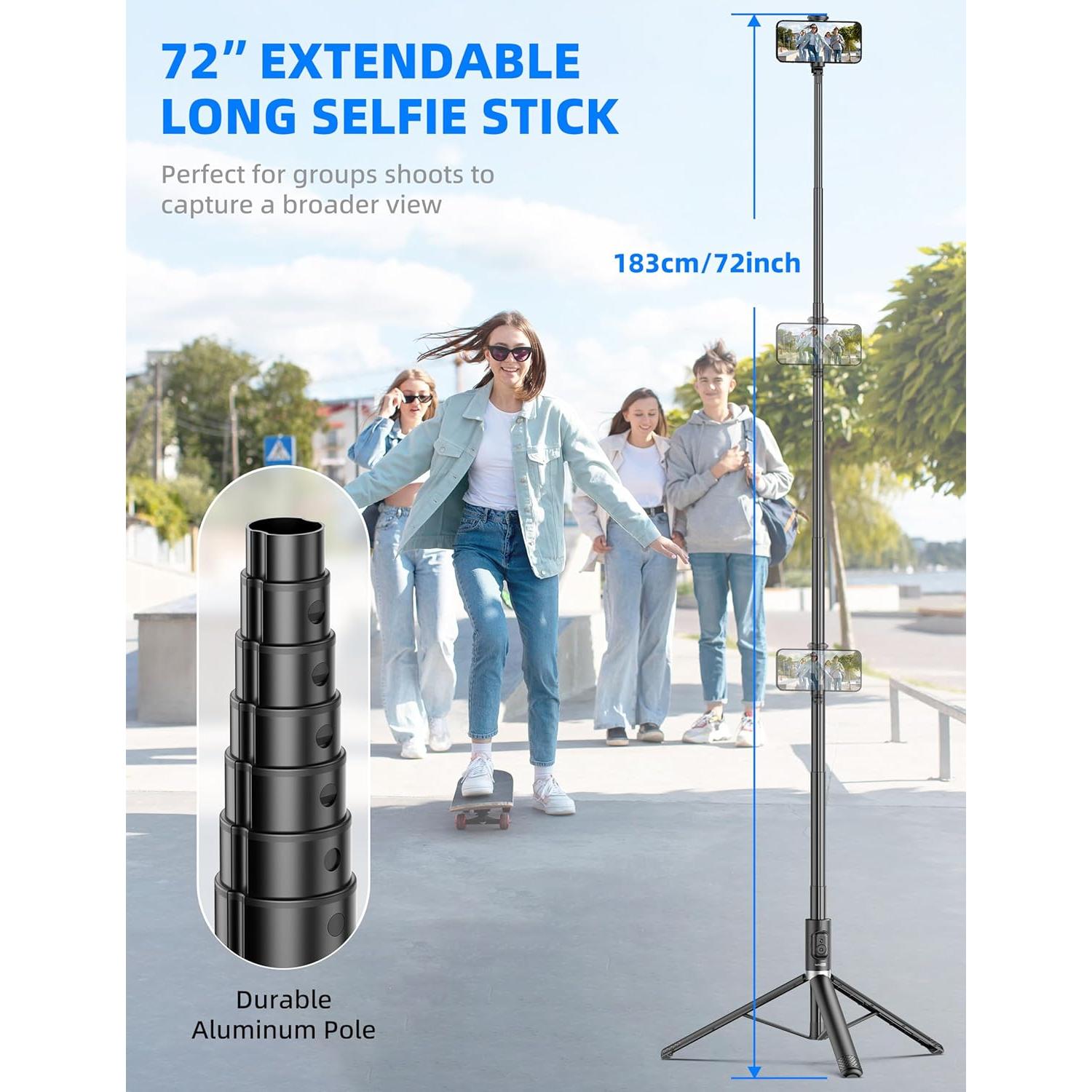 Bastón de Selfie y Trípode SelfieShow 183 cm Aluminio Control Remoto