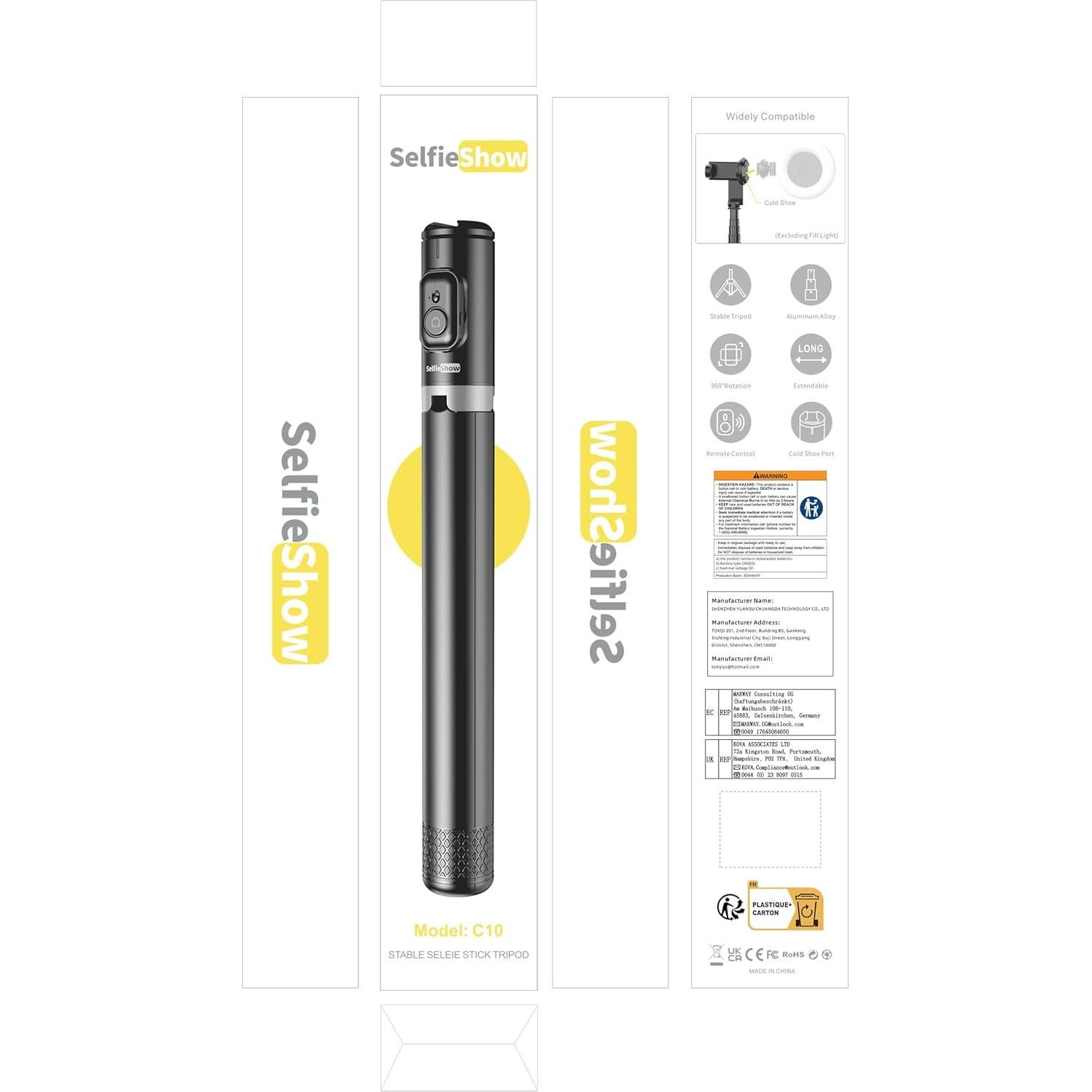 Bastón de Selfie y Trípode SelfieShow 183 cm Aluminio Control Remoto