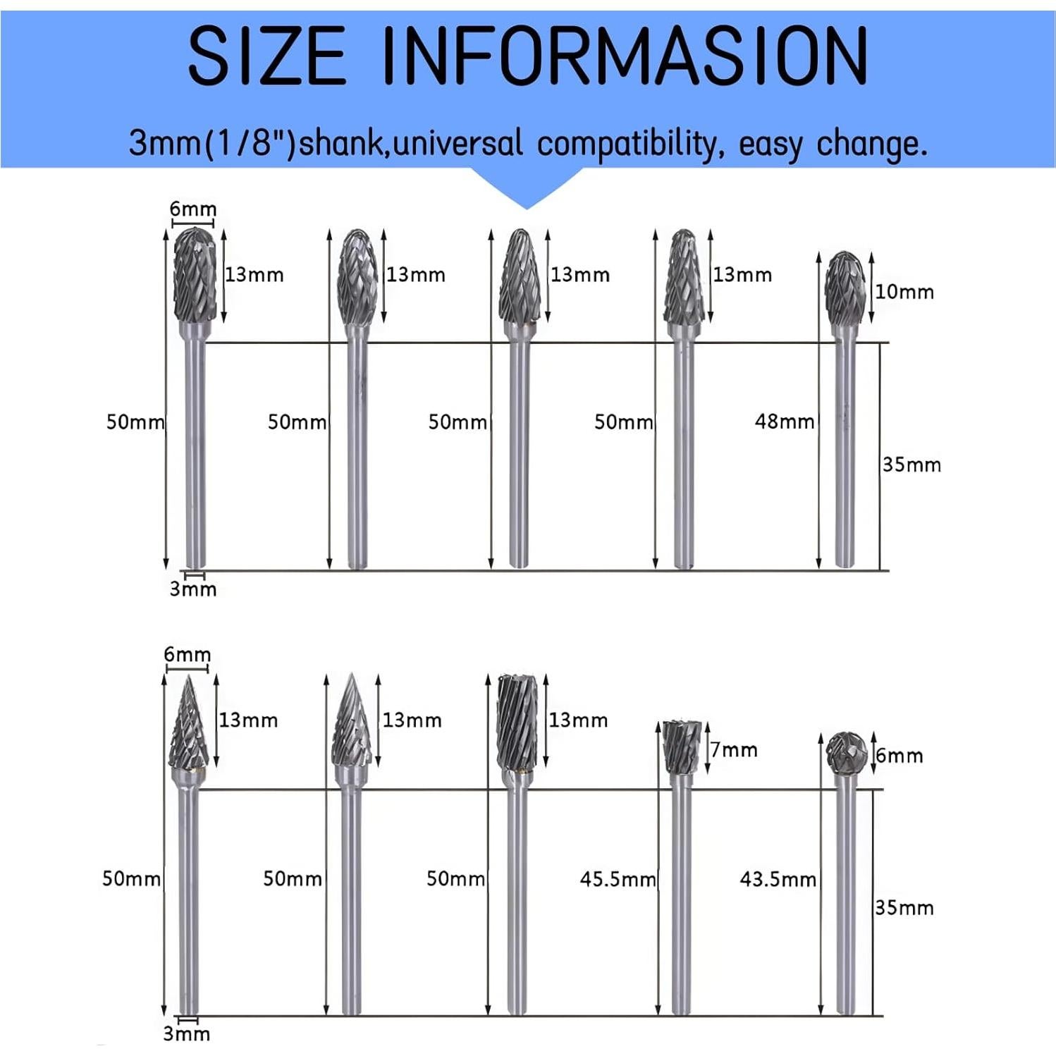 Juego de 10 Brocas de Carburo de Tungsteno Orialvenka 3.18 mm