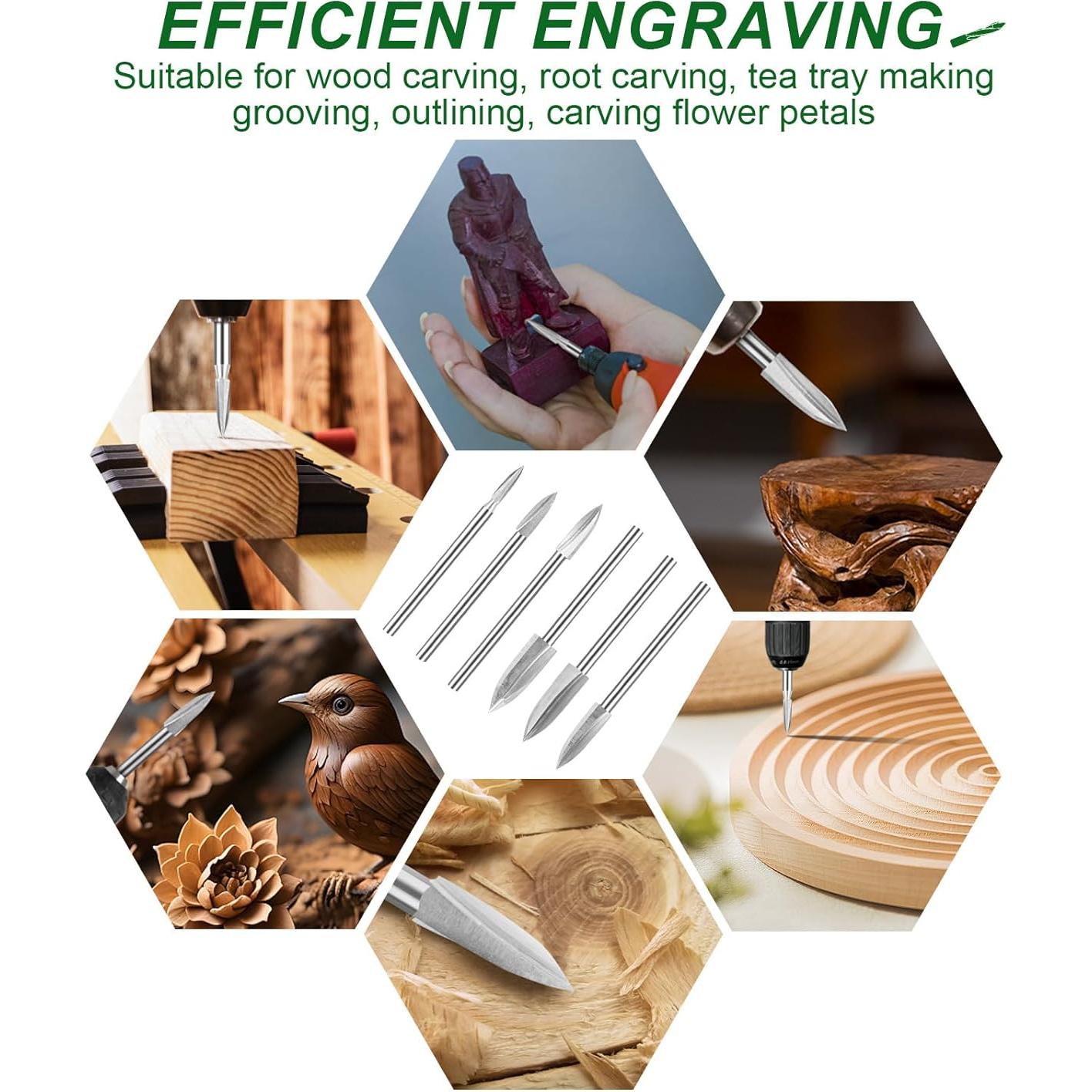 Juego de 6 Puntas de Tallado en Madera FFyeiiy 3mm HSS