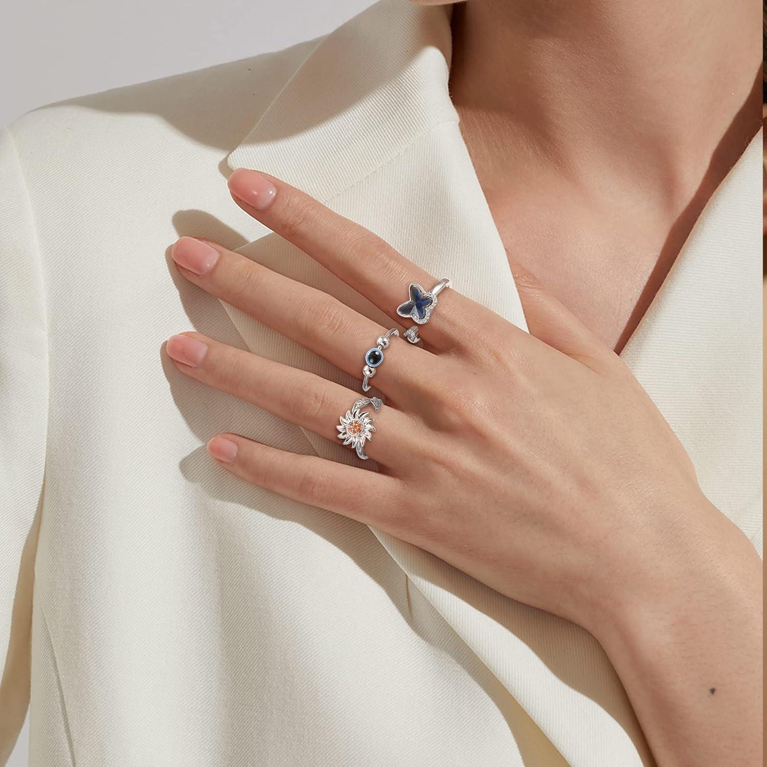 Anillos Antiestrés FIBO STEEL 9 Pcs Ajustables para Mujeres