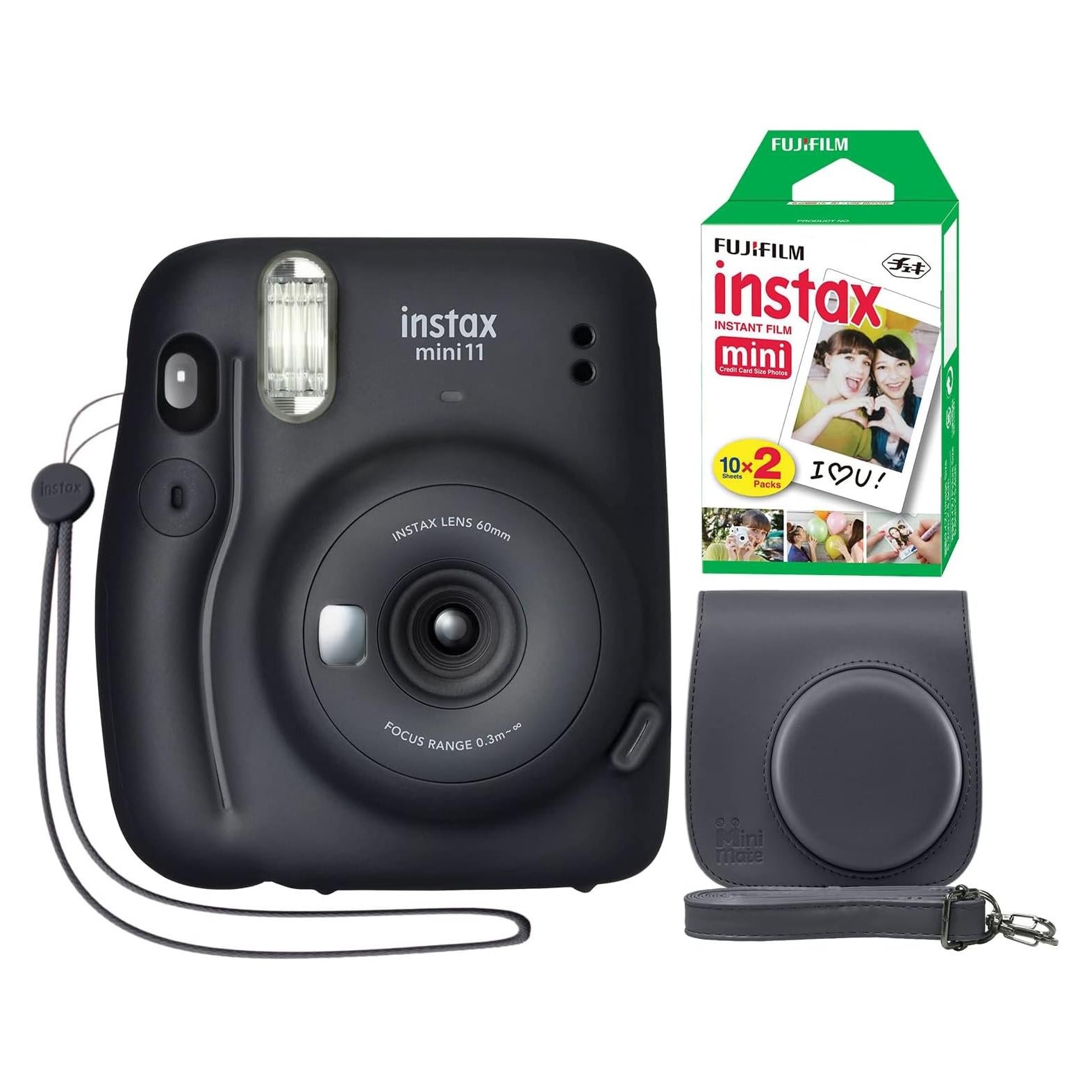 Fujifilm Instax Mini 11 Instant Camera Charcoal Gray + Minimate Custom Case + Fuji Instax Film 20 Sheets Twin Pack