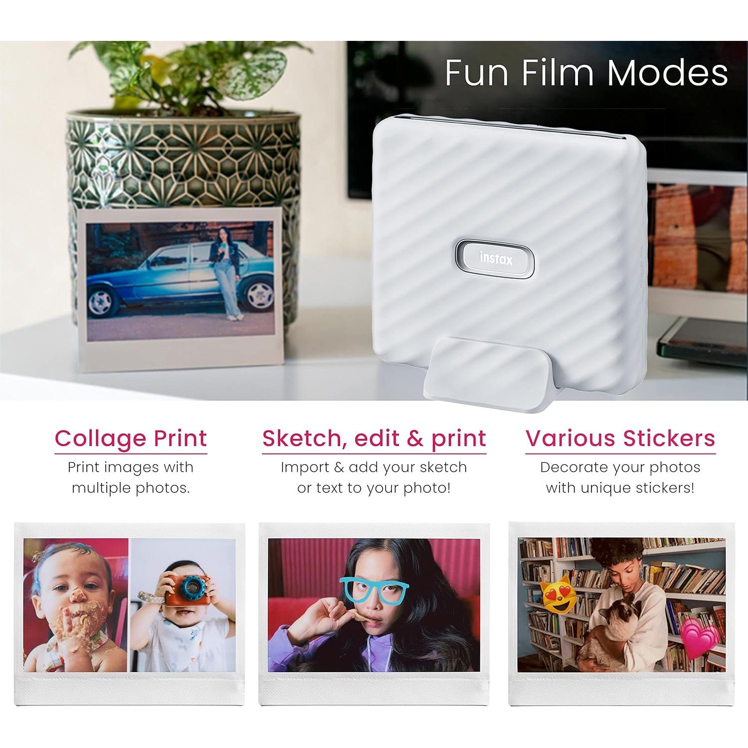 Instax Link Wide Printer Ash White Bundle with Fuji Wide Twin Pack Instant Film + Cloth