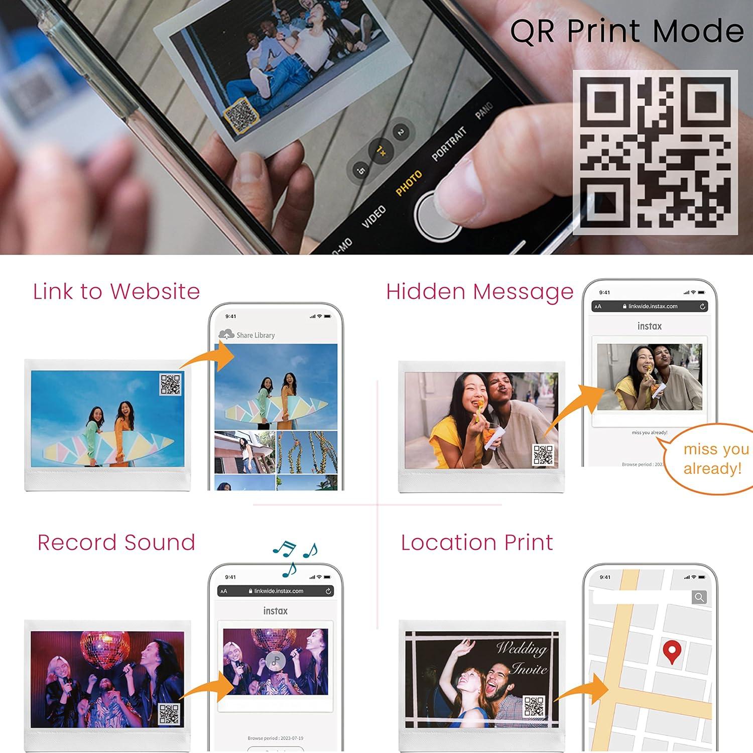 Instax Link Wide Printer Ash White Bundle with Fuji Wide Twin Pack Instant Film + Cloth