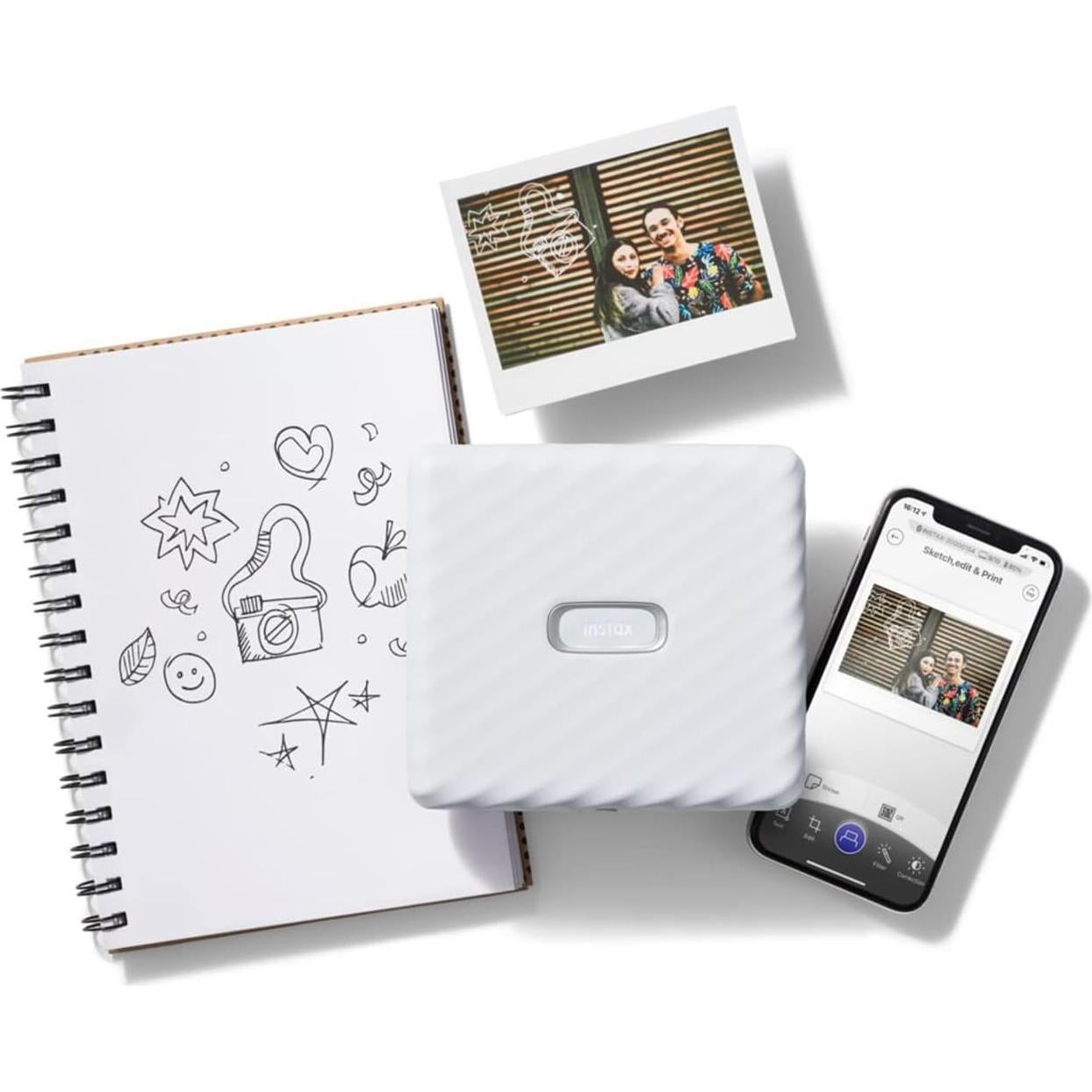 Instax Link Wide Printer Ash White Bundle with Fuji Wide Twin Pack Instant Film + Cloth