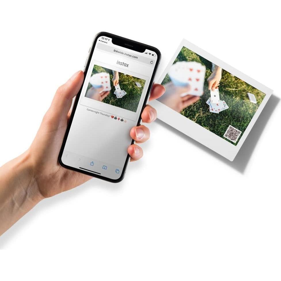 Instax Link Wide Printer Ash White Bundle with Fuji Wide Twin Pack Instant Film + Cloth