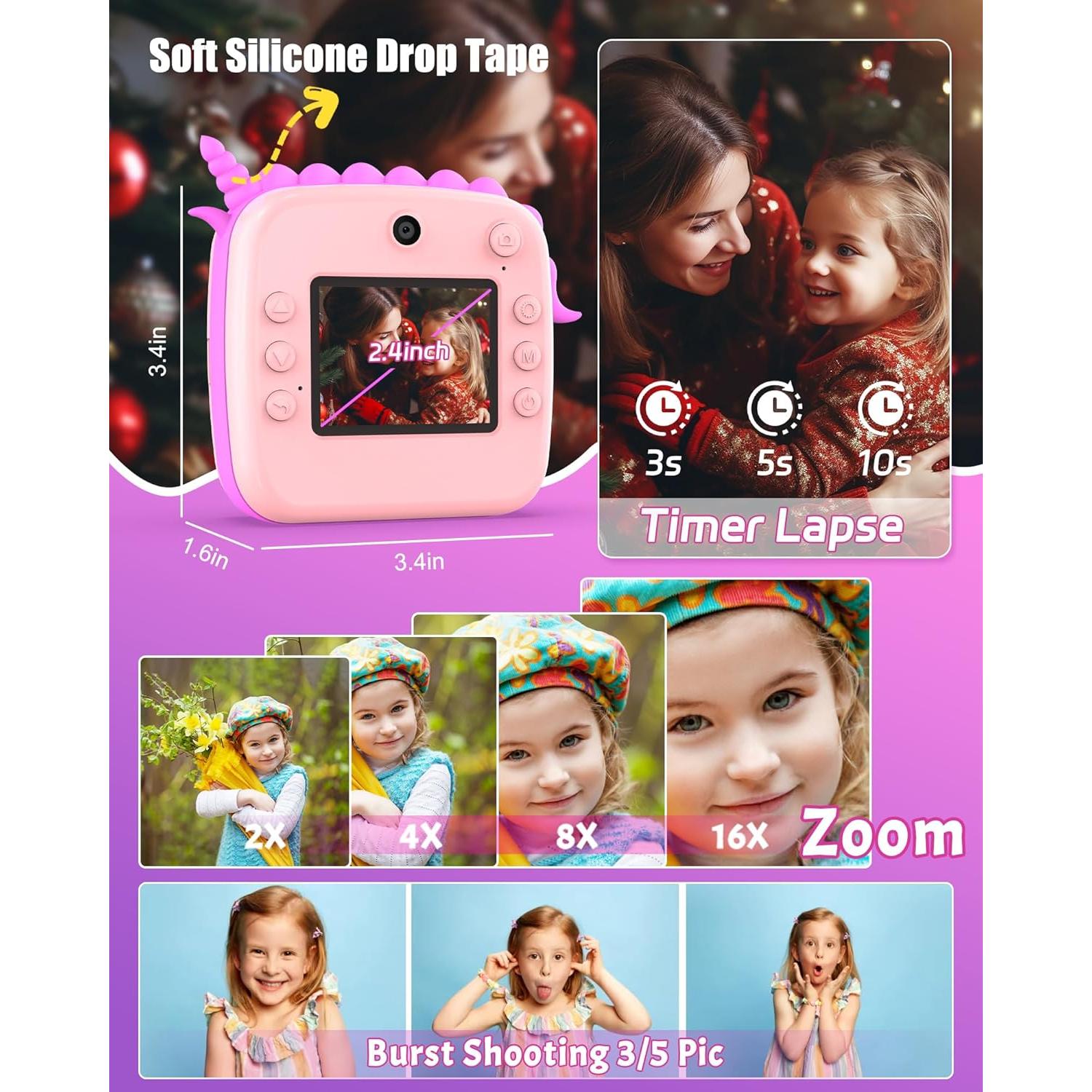 Cámara Digital Instantánea DuoDuoSnap 50MP 64GB Niños Unicornio