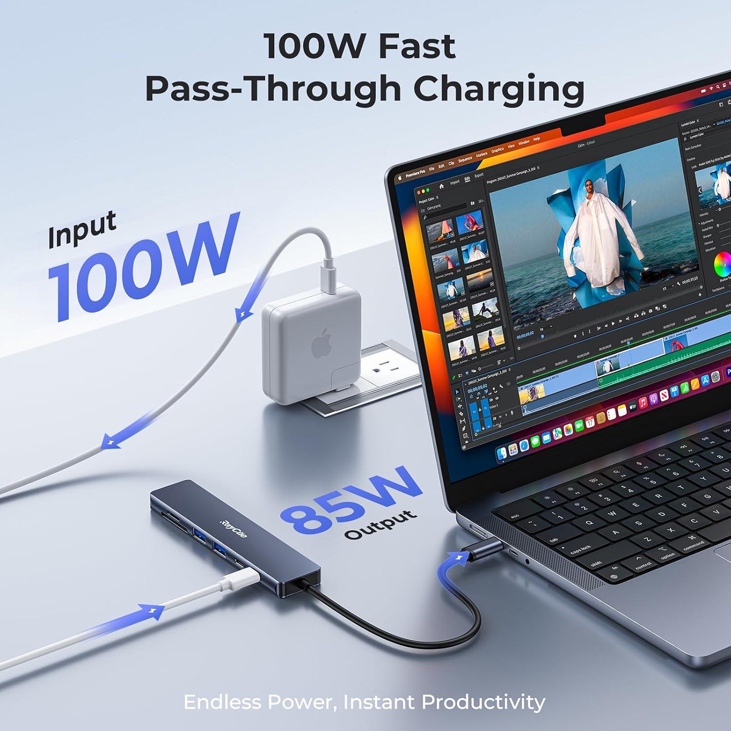 Hub USB C RayCue 7 en 1 HDMI 4K 100W 5Gbps para MacBook