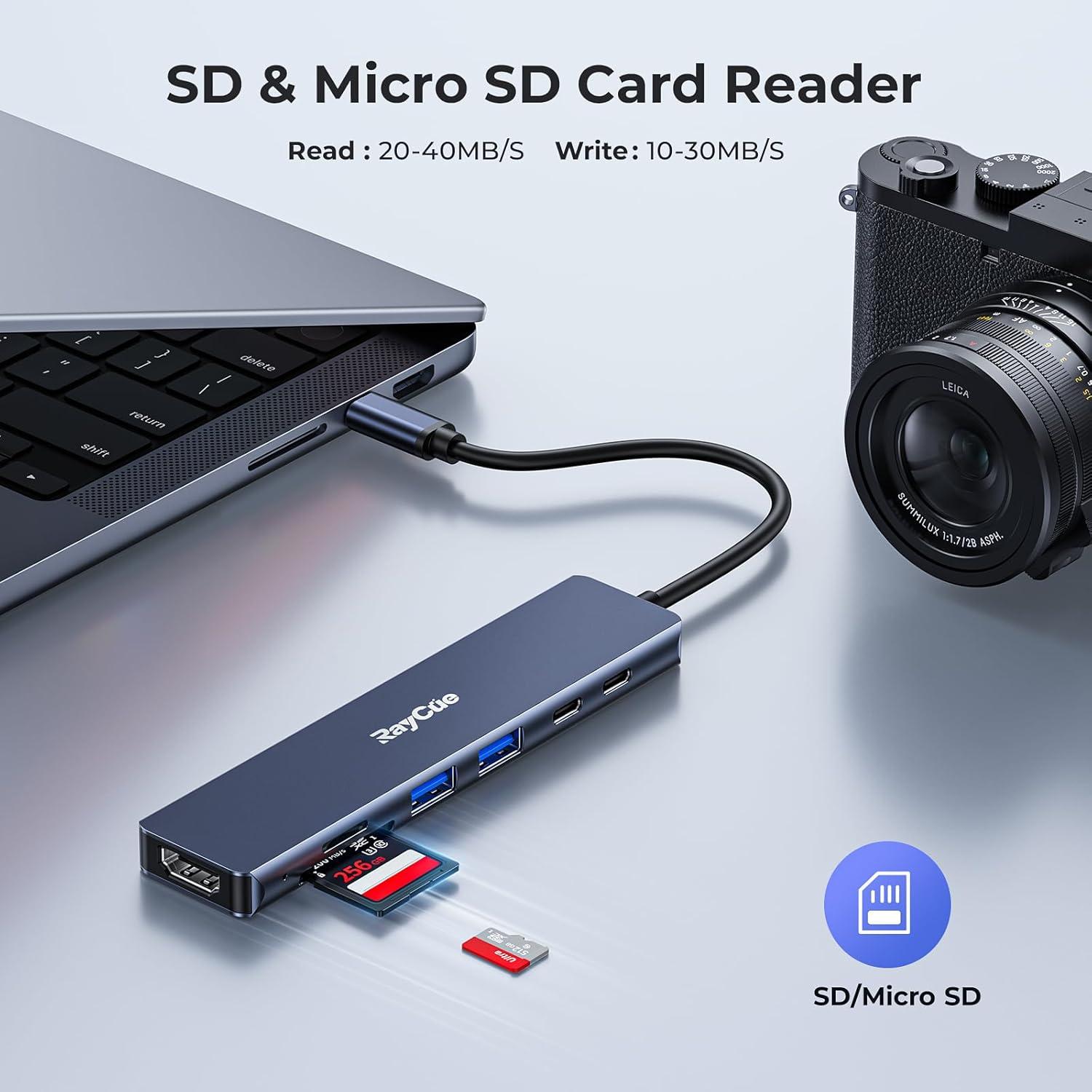 Hub USB C RayCue 7 en 1 HDMI 4K 100W 5Gbps para MacBook