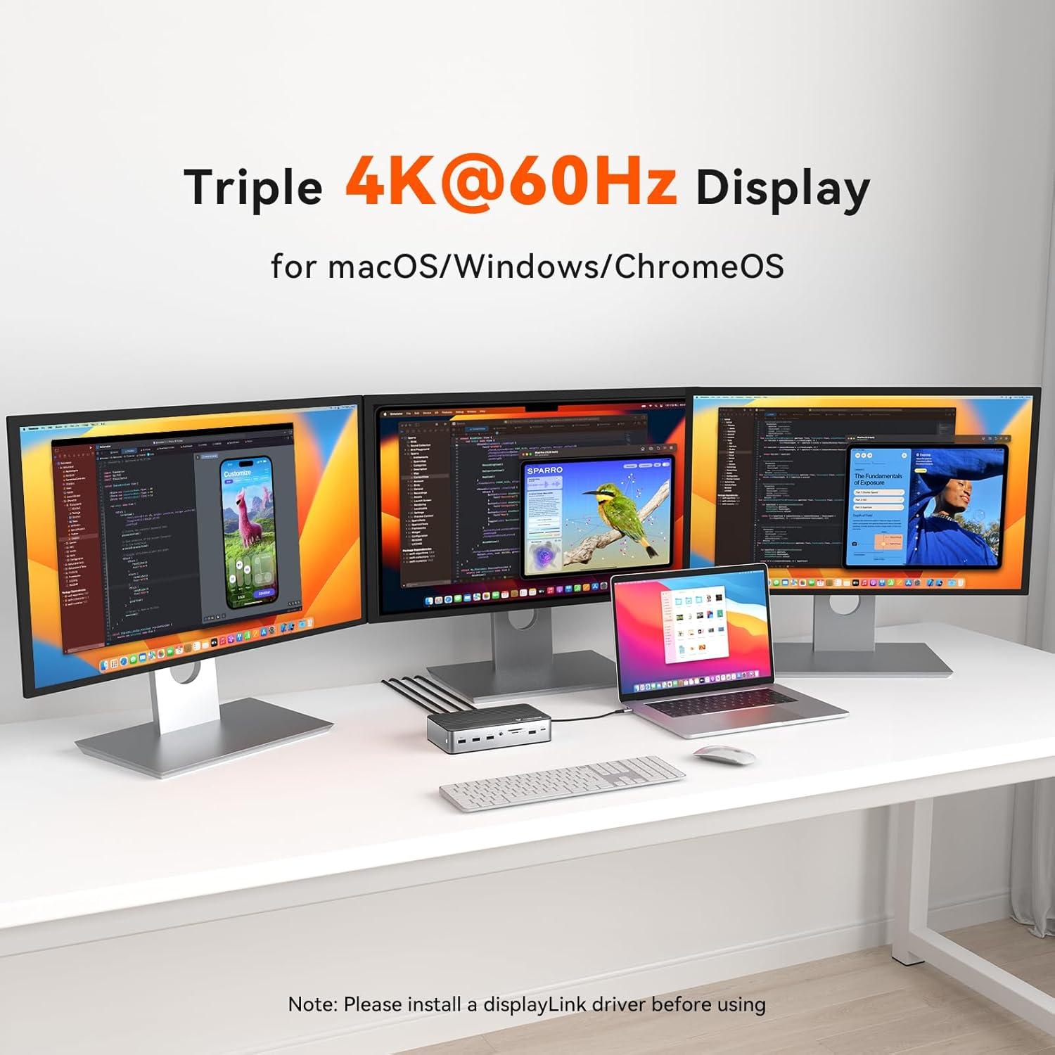 Estación de Acoplamiento TobenONE USB-C 17 en 1 para 3 Monitores 4K