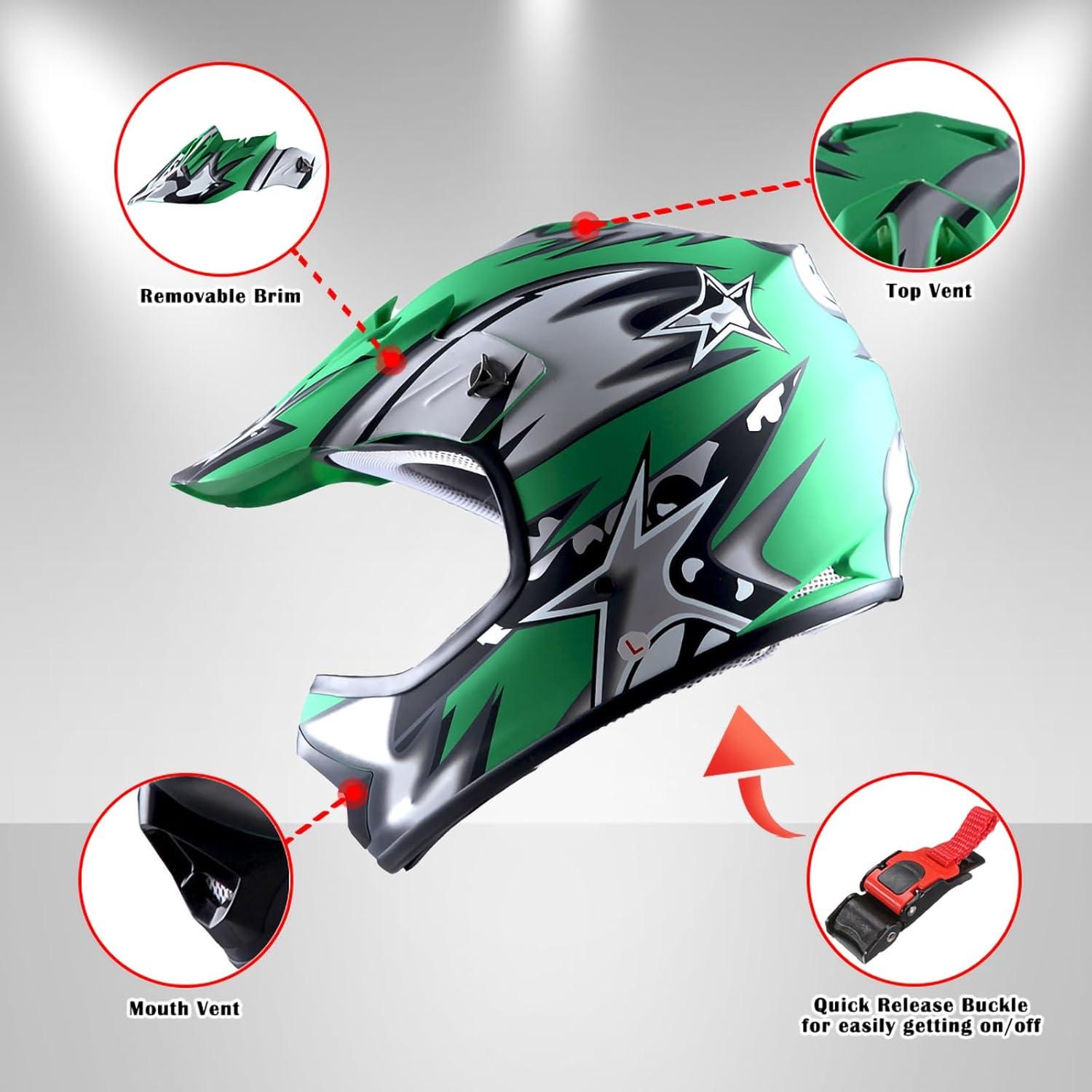 Casco Motocross Power Gear HBOY-K Verde Mate Mediano