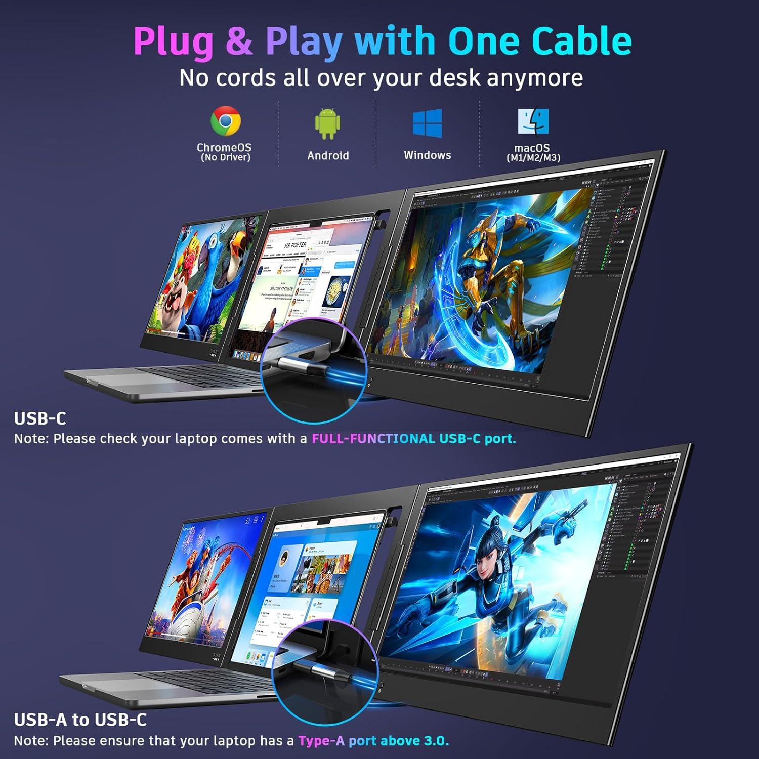 Extensor de Pantalla Triple QQH Z80A 15.6" FHD USB-C