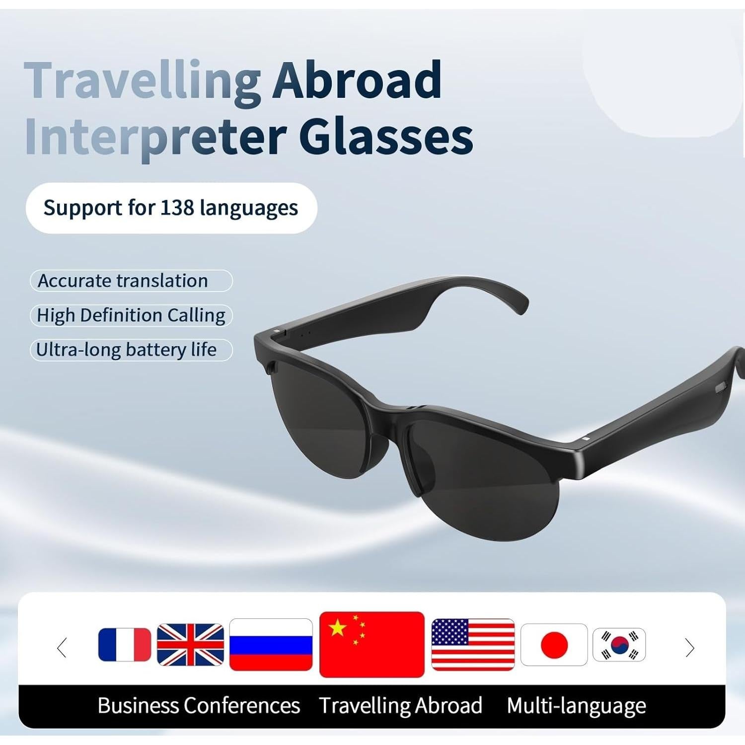 Hearview Smart Glasses for Deaf AI Intelligent Translation Glasses Wireless Bluetooth Glasses with Microphone Earphone Glasses Sports Sunglasses(Translation Glasses)