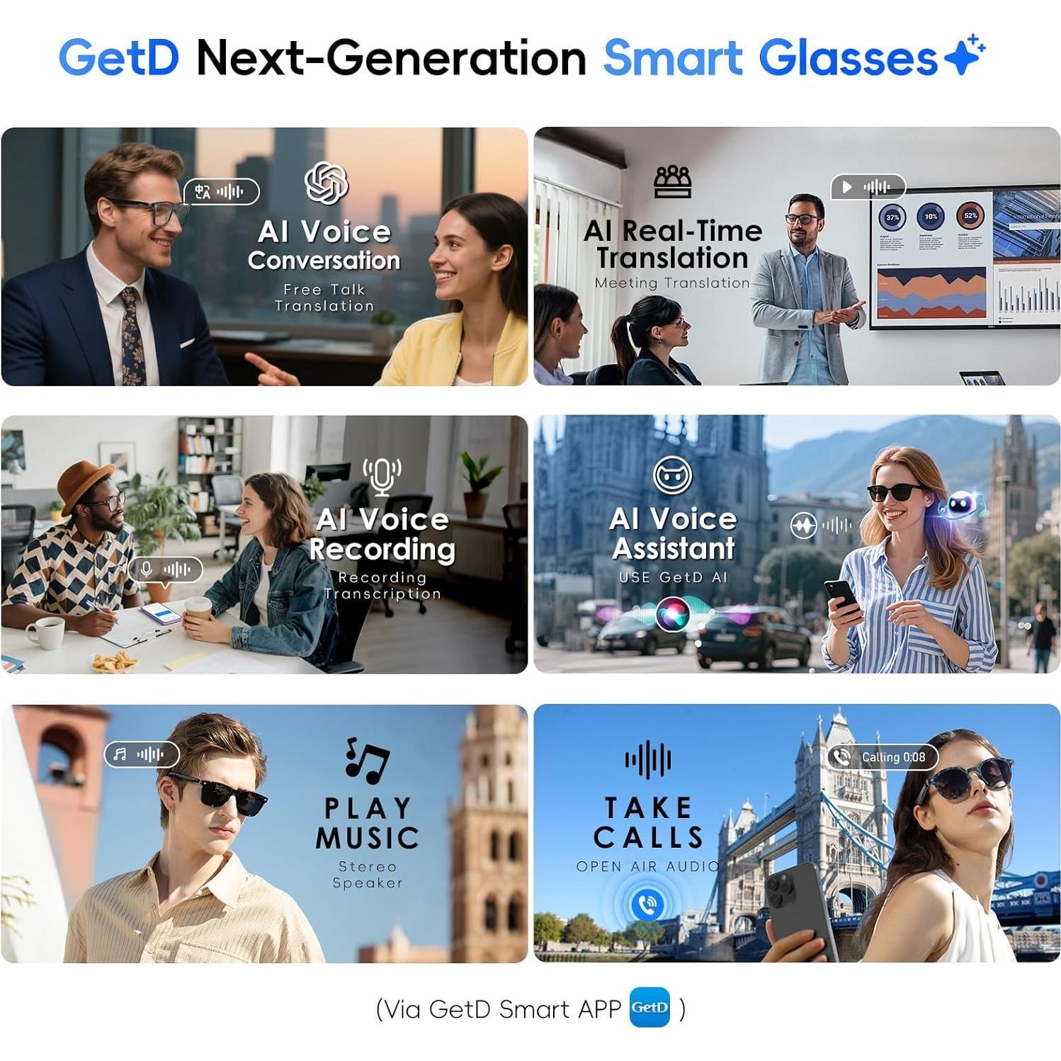 Gafas Inteligentes GetD GD07 con Bluetooth y Traducción AI