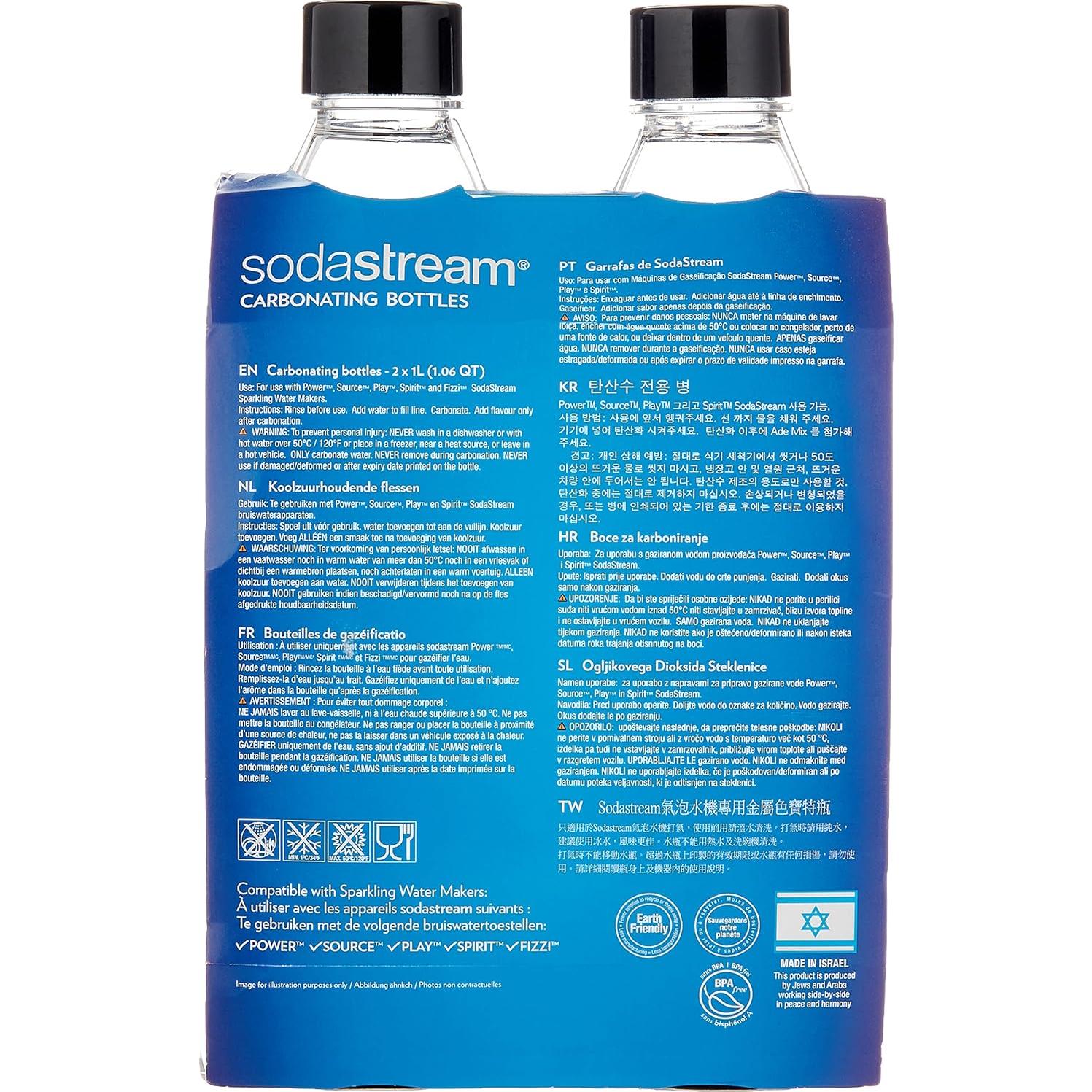 Paquete Doble Botellas Reutilizables SodaStream 1L Negro