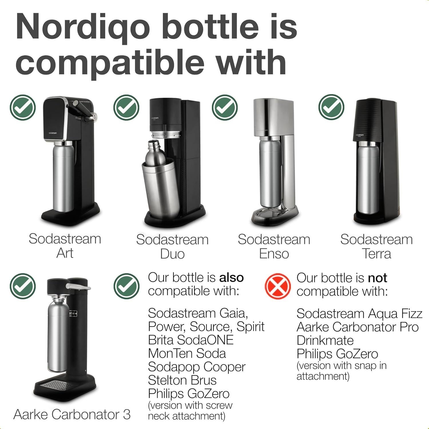 Premium 33 oz Stainless Steel Bottle - Compatible with SodaStream and Aarke Soda Makers | No Expiration Date | Dishwasher Safe | Leak Proof | BPA-Free | 2-Pack