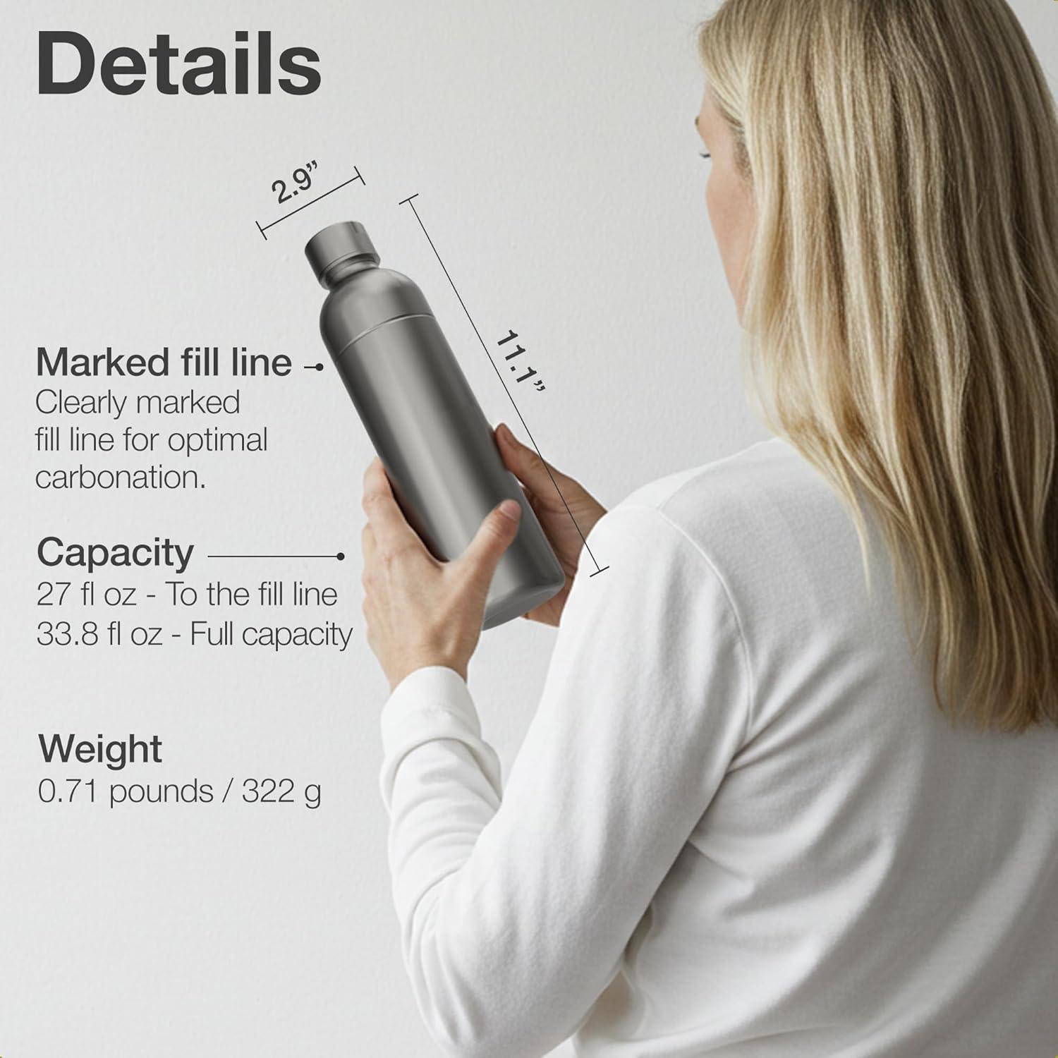 Premium 33 oz Stainless Steel Bottle - Compatible with SodaStream and Aarke Soda Makers | No Expiration Date | Dishwasher Safe | Leak Proof | BPA-Free | 2-Pack