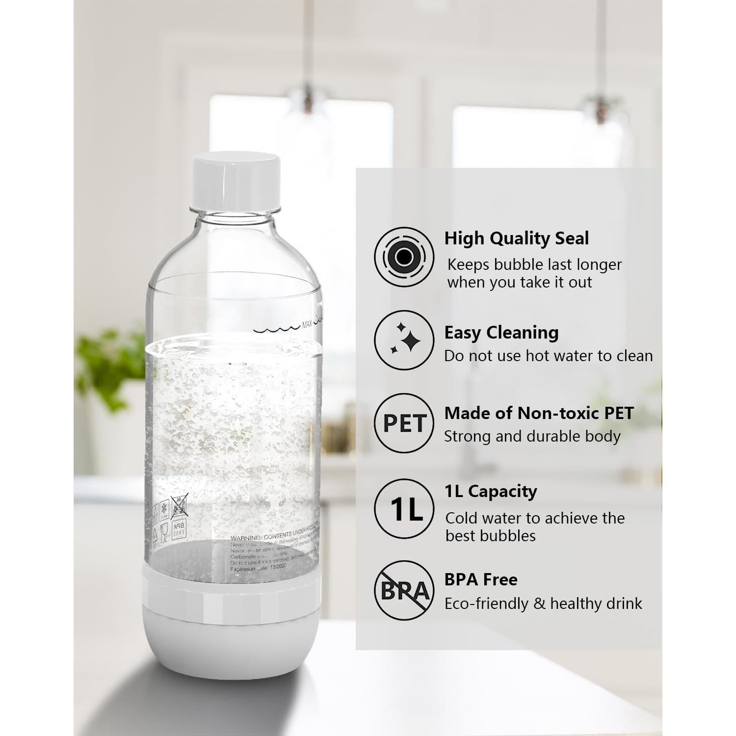 Botellas Reutilizables de Carbonatación OiDiPi 1L - Paquete de 2