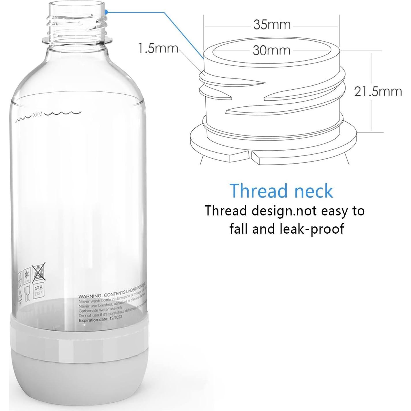 Botella Reutilizable de Soda Pinci 1L Libre de BPA - 2 Unidades