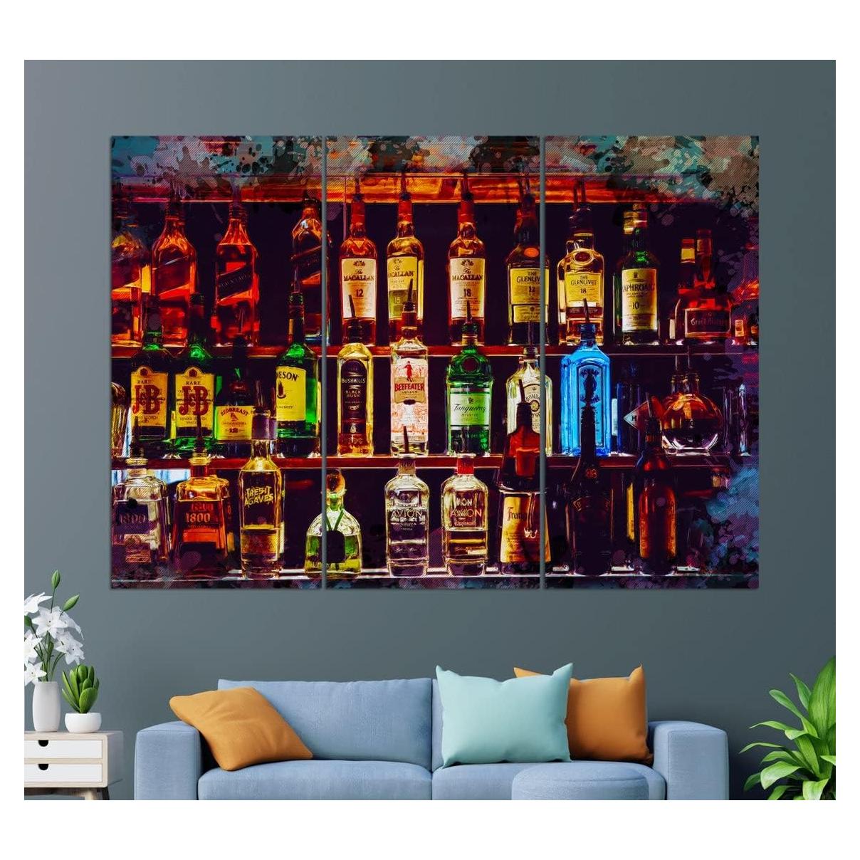 Arte de Pared Lienzo Serhii Dushak Botellas Bebidas 90x60 cm
