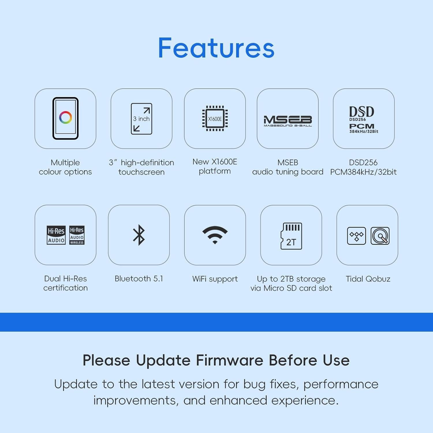 R1 HiFi MP3 Player with Bluetooth 5.1 Tidal Qobuz DSD 256 Native Lossless Music Player with Touchscreen/Hi Res Audio Certified/MSEB Tuning/2TB Expanded Memory