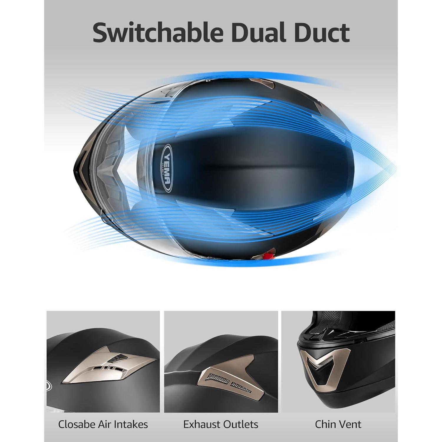 Casco Integral YEMA YM-829 Negro Mate Doble Visera