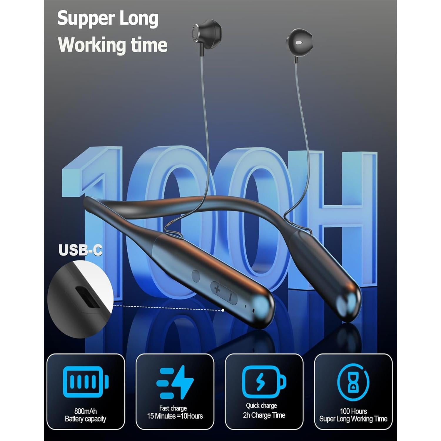 Auriculares Inalámbricos Bluetooth JSY ZXQ con Banda Cuello 100h