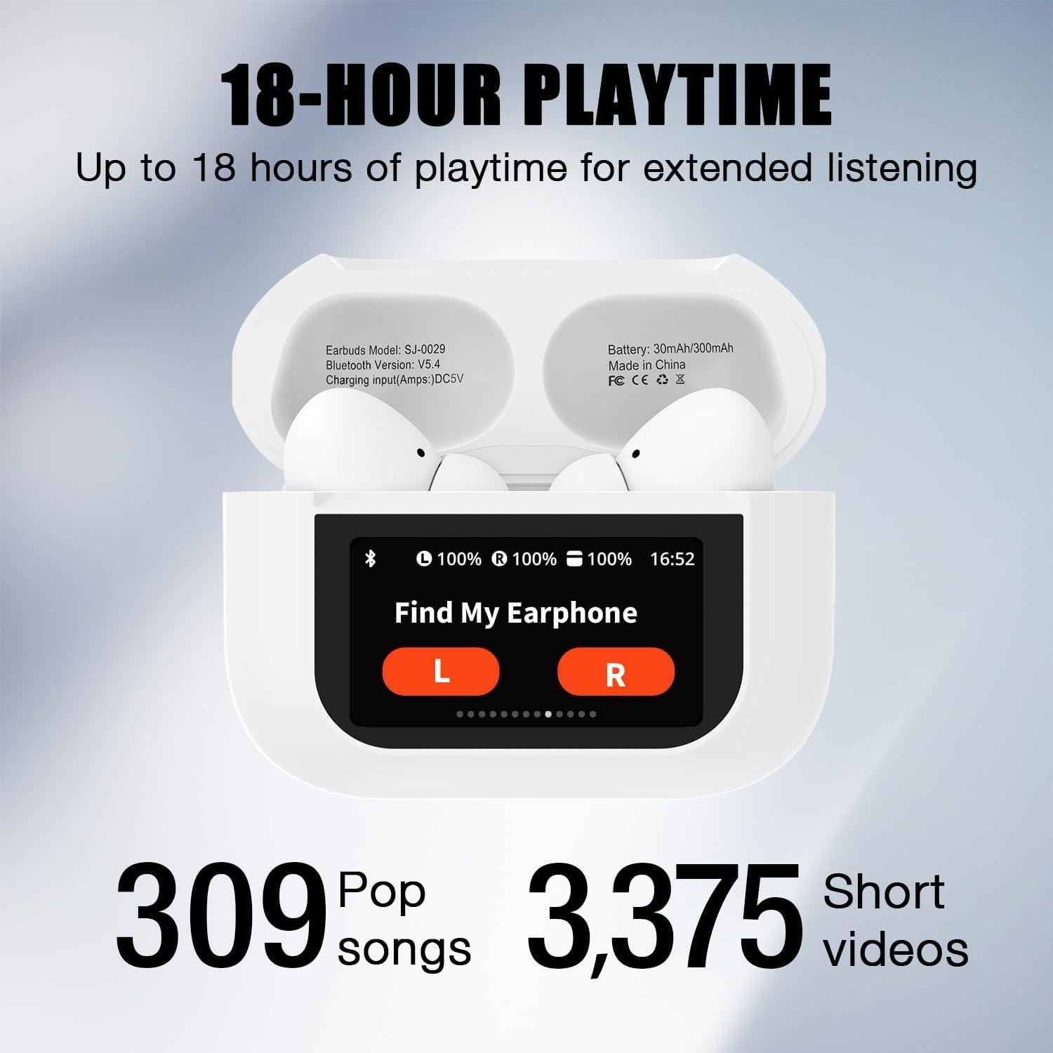 Wireless Bluetooth Ear Buds Noise Cancelling Smart Earbuds with Touch Screen Mic Deep Bass Stereo in Ear Headphones for Android Phones Working Out Gaming