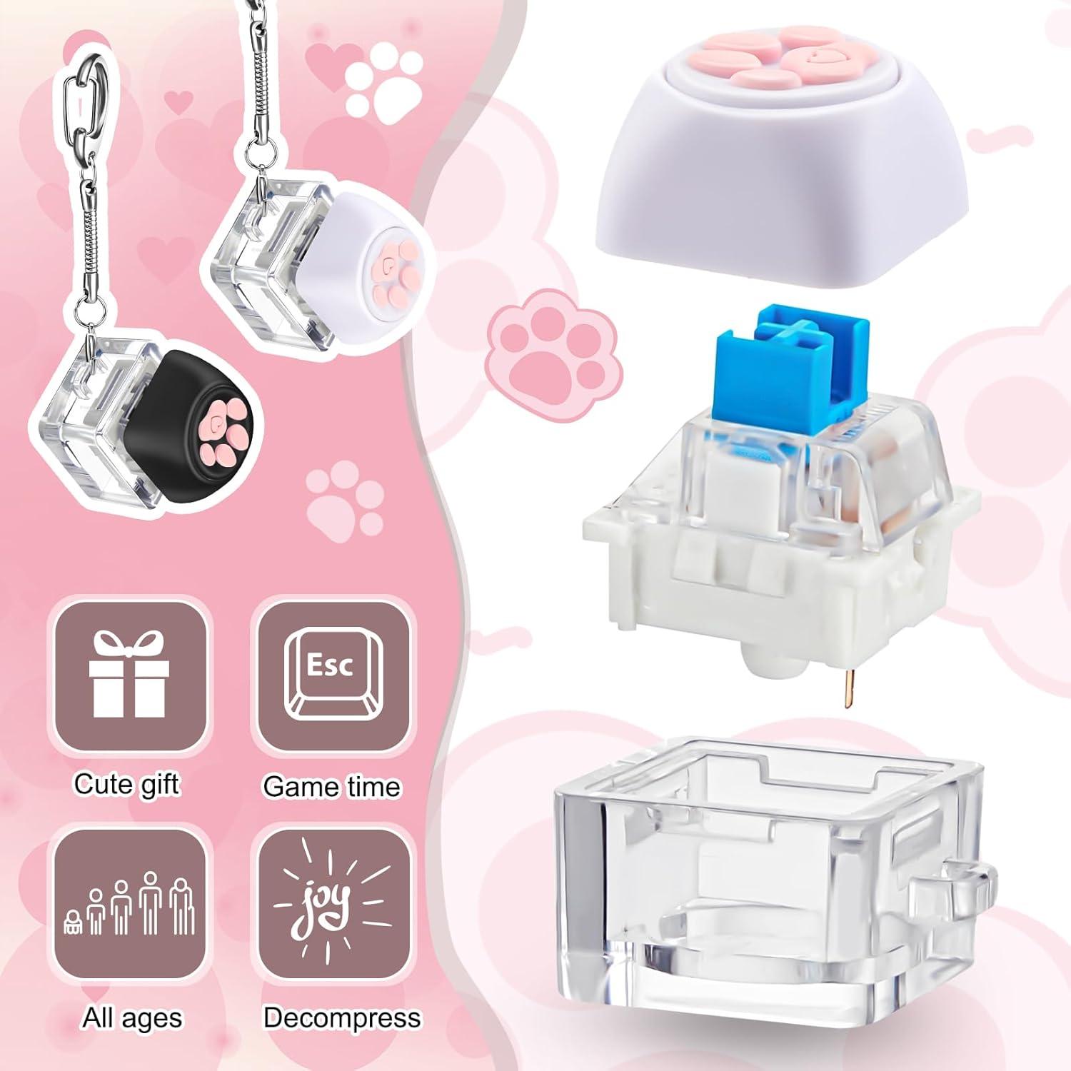 Taiyin 2 Pcs Keyboard Fidget Keychain Decompression Toys Finger Stress Relief Finger Keyboard Keychain Fidget Button for Adult Gifts to Pass The Boring Time(Dog Paw Style)