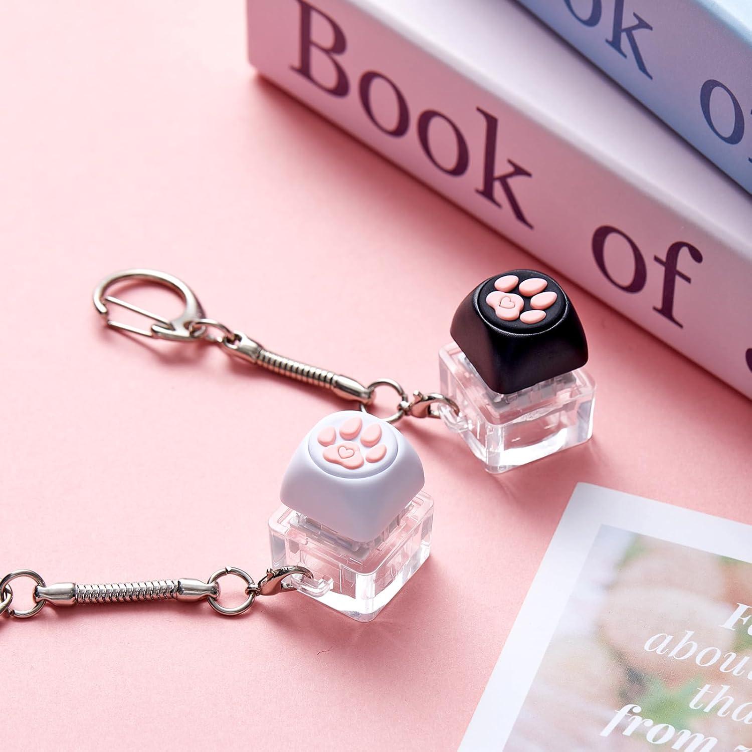 Taiyin 2 Pcs Keyboard Fidget Keychain Decompression Toys Finger Stress Relief Finger Keyboard Keychain Fidget Button for Adult Gifts to Pass The Boring Time(Dog Paw Style)