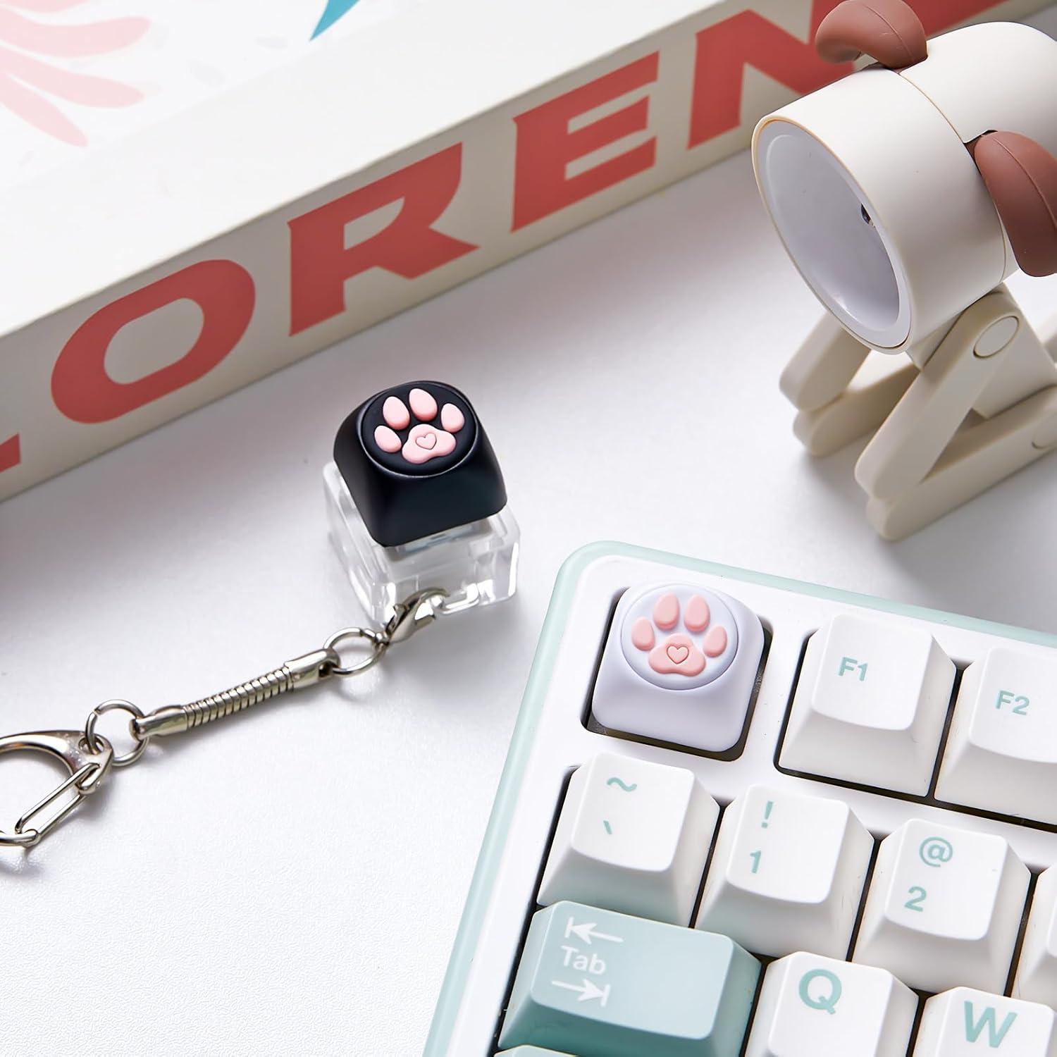 Taiyin 2 Pcs Keyboard Fidget Keychain Decompression Toys Finger Stress Relief Finger Keyboard Keychain Fidget Button for Adult Gifts to Pass The Boring Time(Dog Paw Style)