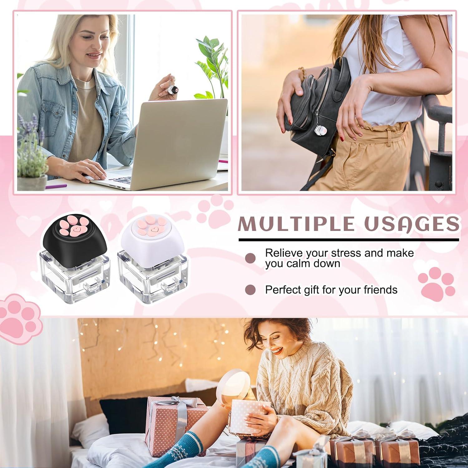 Taiyin 2 Pcs Keyboard Fidget Keychain Decompression Toys Finger Stress Relief Finger Keyboard Keychain Fidget Button for Adult Gifts to Pass The Boring Time(Dog Paw Style)