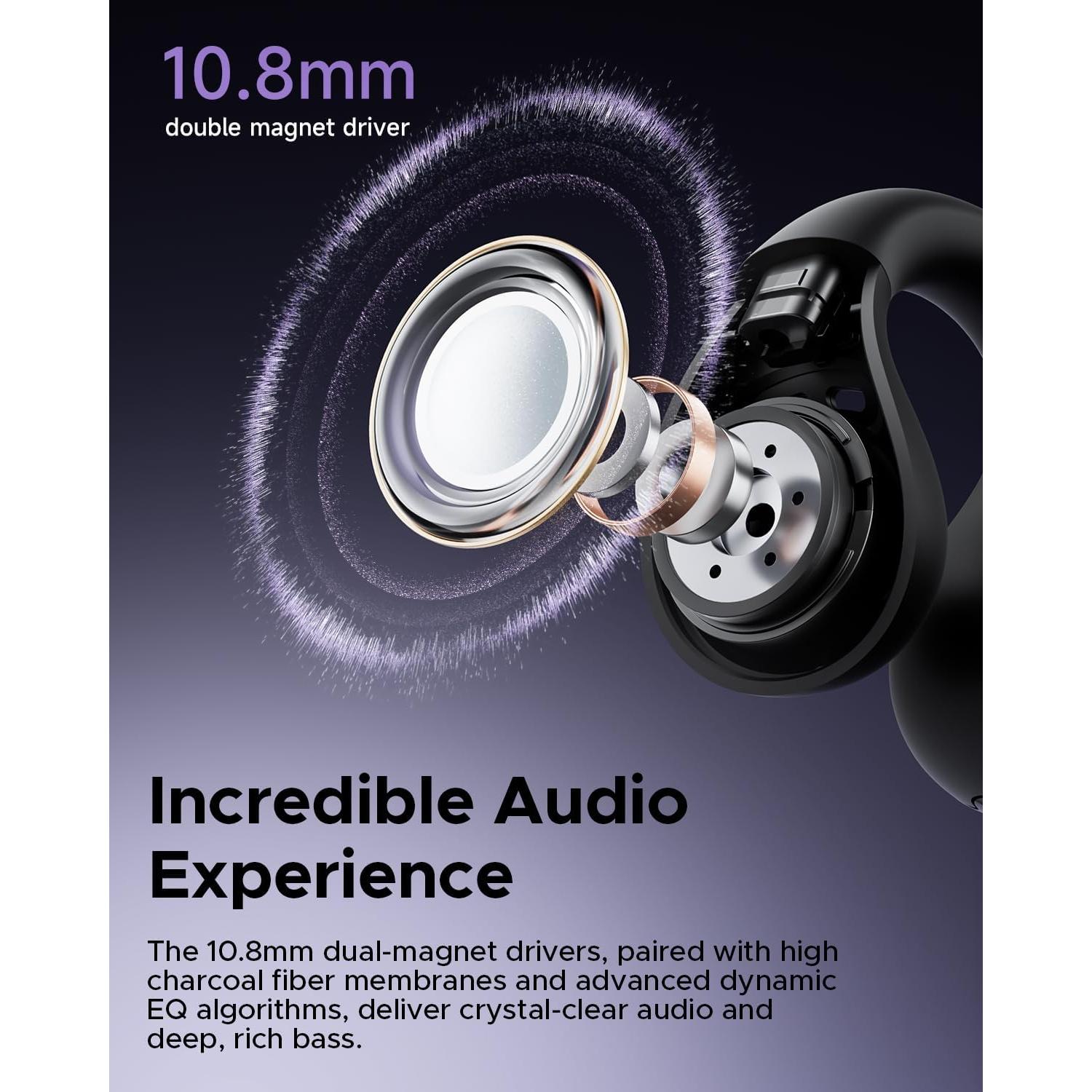 truefree B1 Open-Ear Wireless Earbuds, Bluetooth 5.4 Headphones with Spatial Audio, Ultra-Light Clip-On Fit, 25H Battery, Fast Charging, Multipoint Connection, App Customization, Workouts, Commute