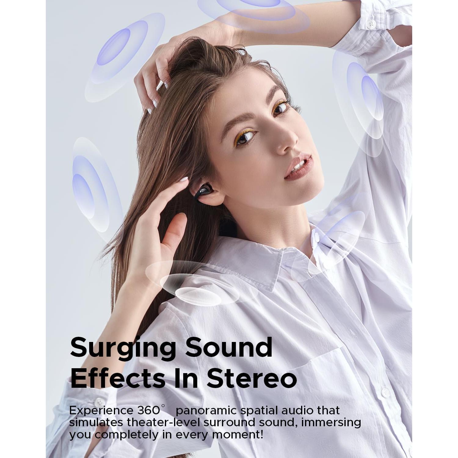 truefree B1 Open-Ear Wireless Earbuds, Bluetooth 5.4 Headphones with Spatial Audio, Ultra-Light Clip-On Fit, 25H Battery, Fast Charging, Multipoint Connection, App Customization, Workouts, Commute