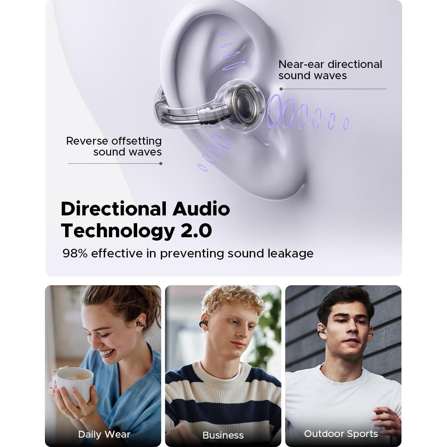 truefree B1 Open-Ear Wireless Earbuds, Bluetooth 5.4 Headphones with Spatial Audio, Ultra-Light Clip-On Fit, 25H Battery, Fast Charging, Multipoint Connection, App Customization, Workouts, Commute