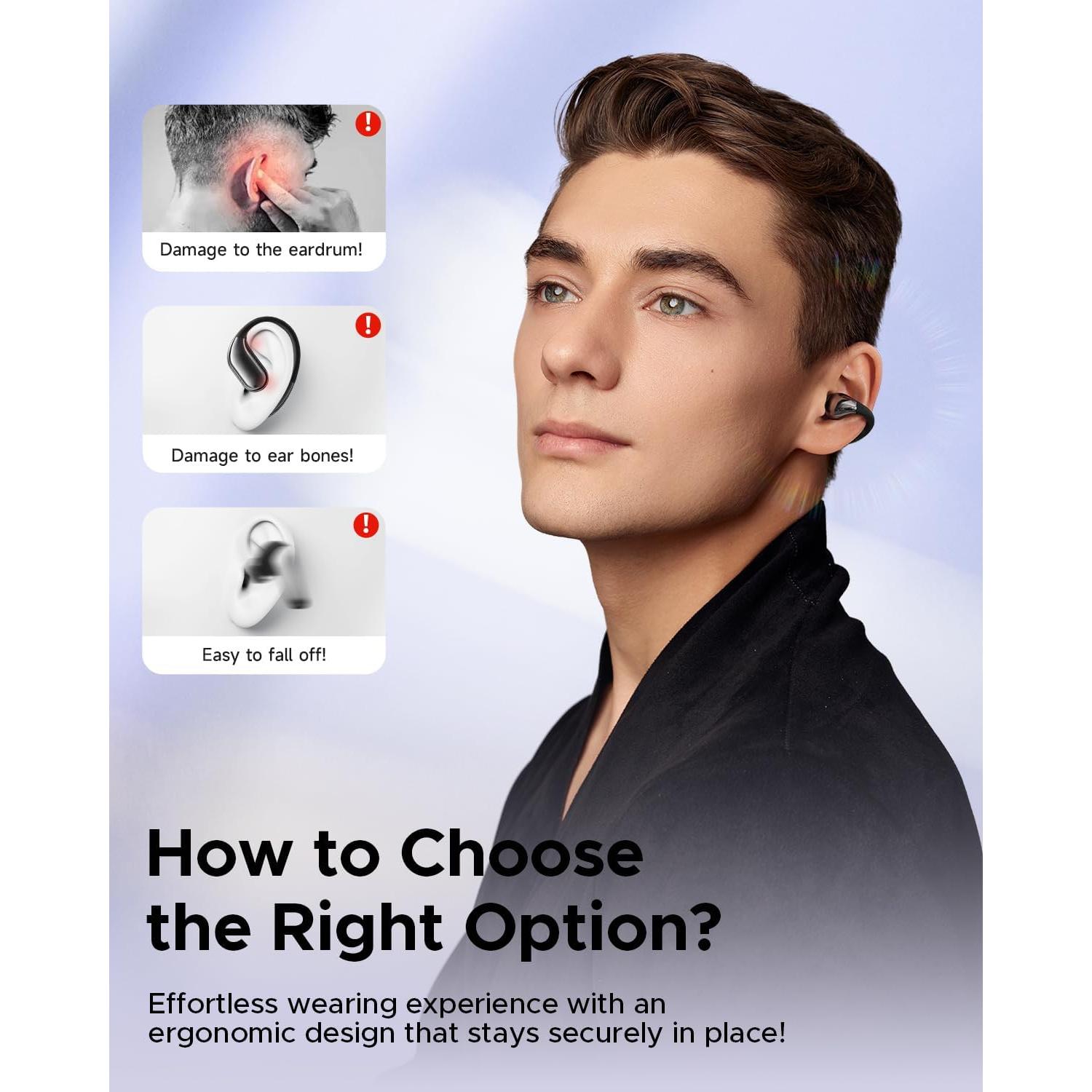 truefree B1 Open-Ear Wireless Earbuds, Bluetooth 5.4 Headphones with Spatial Audio, Ultra-Light Clip-On Fit, 25H Battery, Fast Charging, Multipoint Connection, App Customization, Workouts, Commute