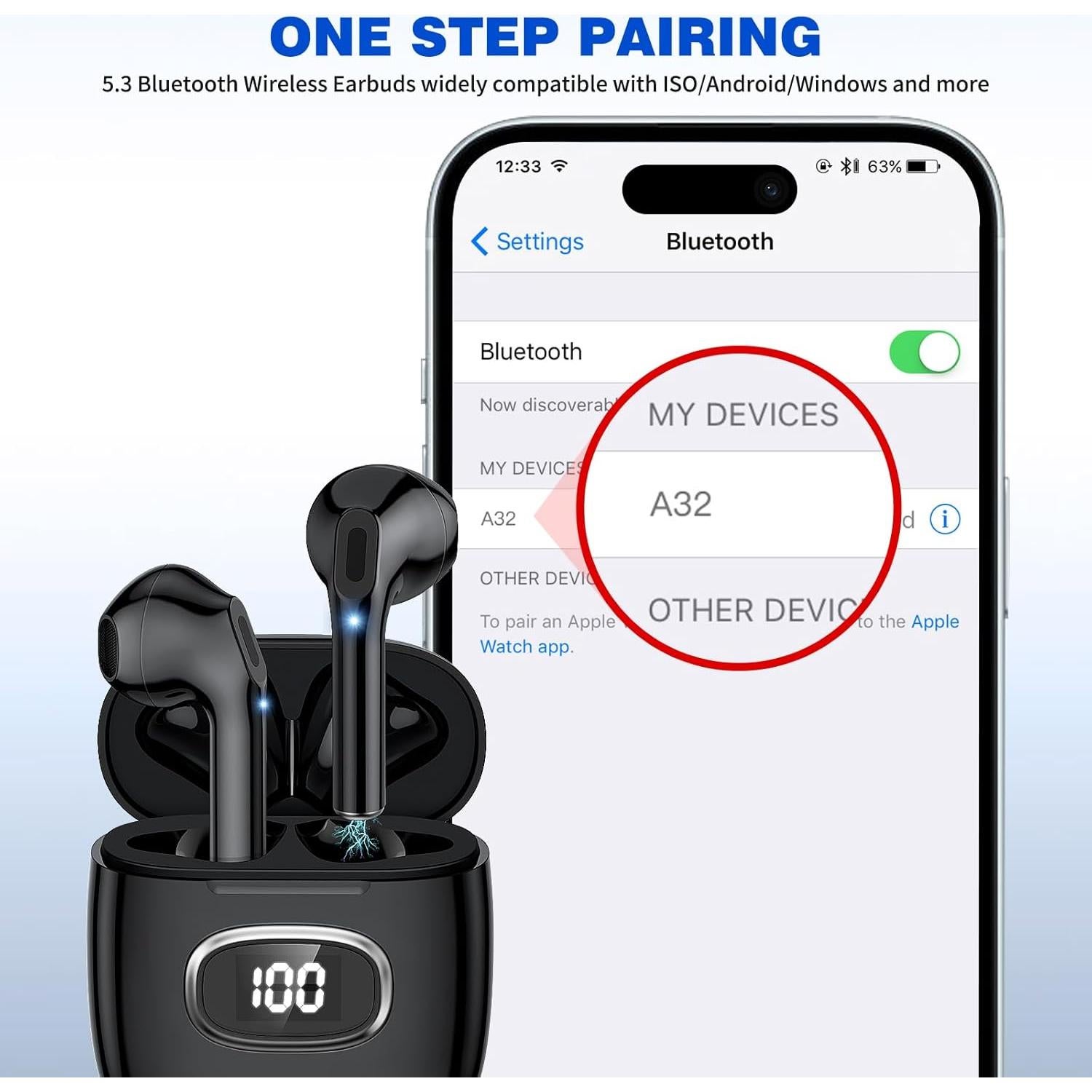 Auriculares Inalámbricos ASKUBSKU Bluetooth 5.3 con Micrófono