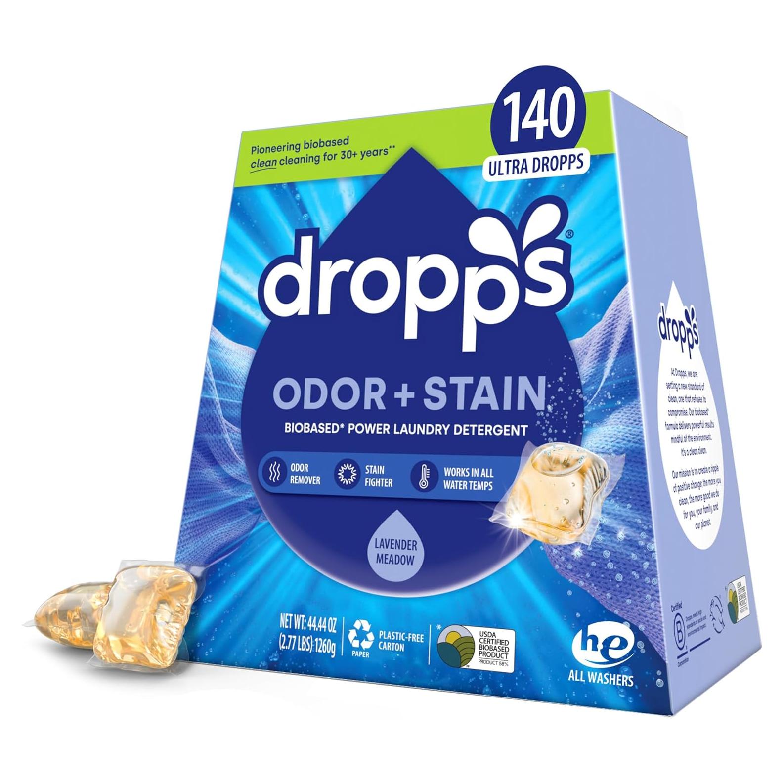 Pods de Detergente Biobasado Dropps 140 Conteo Lavanda