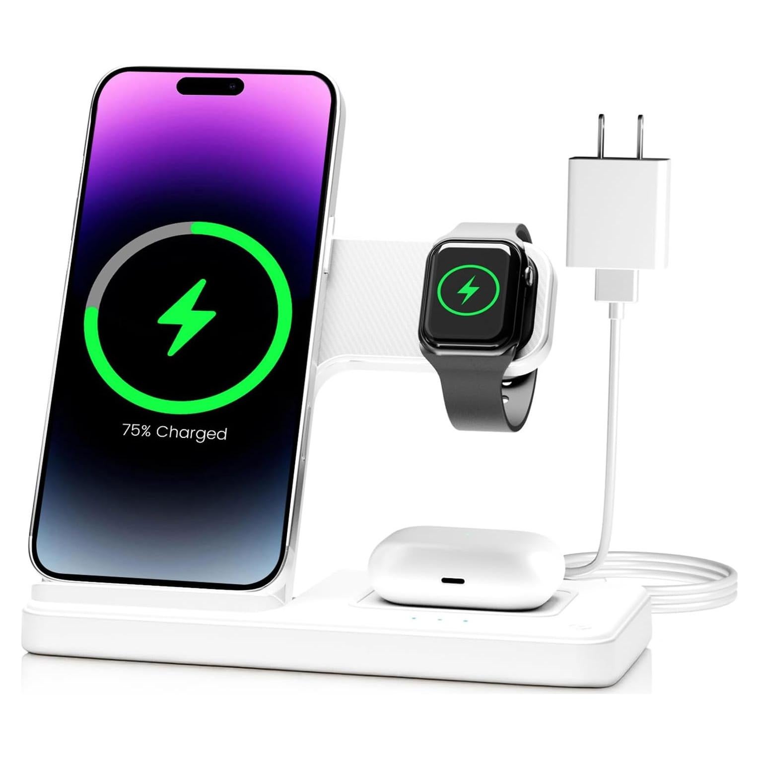 Estación de Carga Inalámbrica 3 en 1 GETPALS W336 para iPhone, Reloj y AirPods